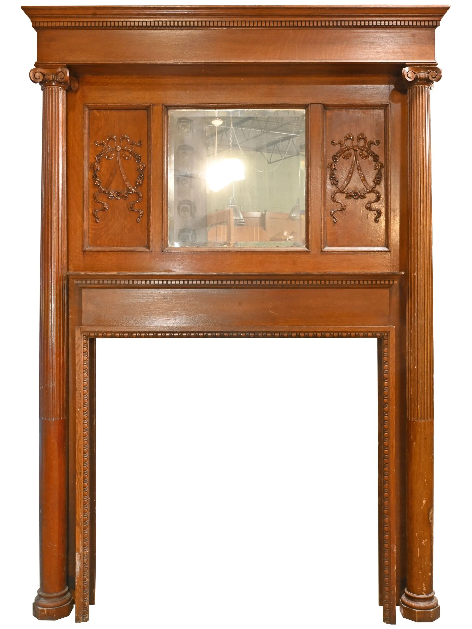 full mantel with fluted columns and wreath appliques 1.jpg