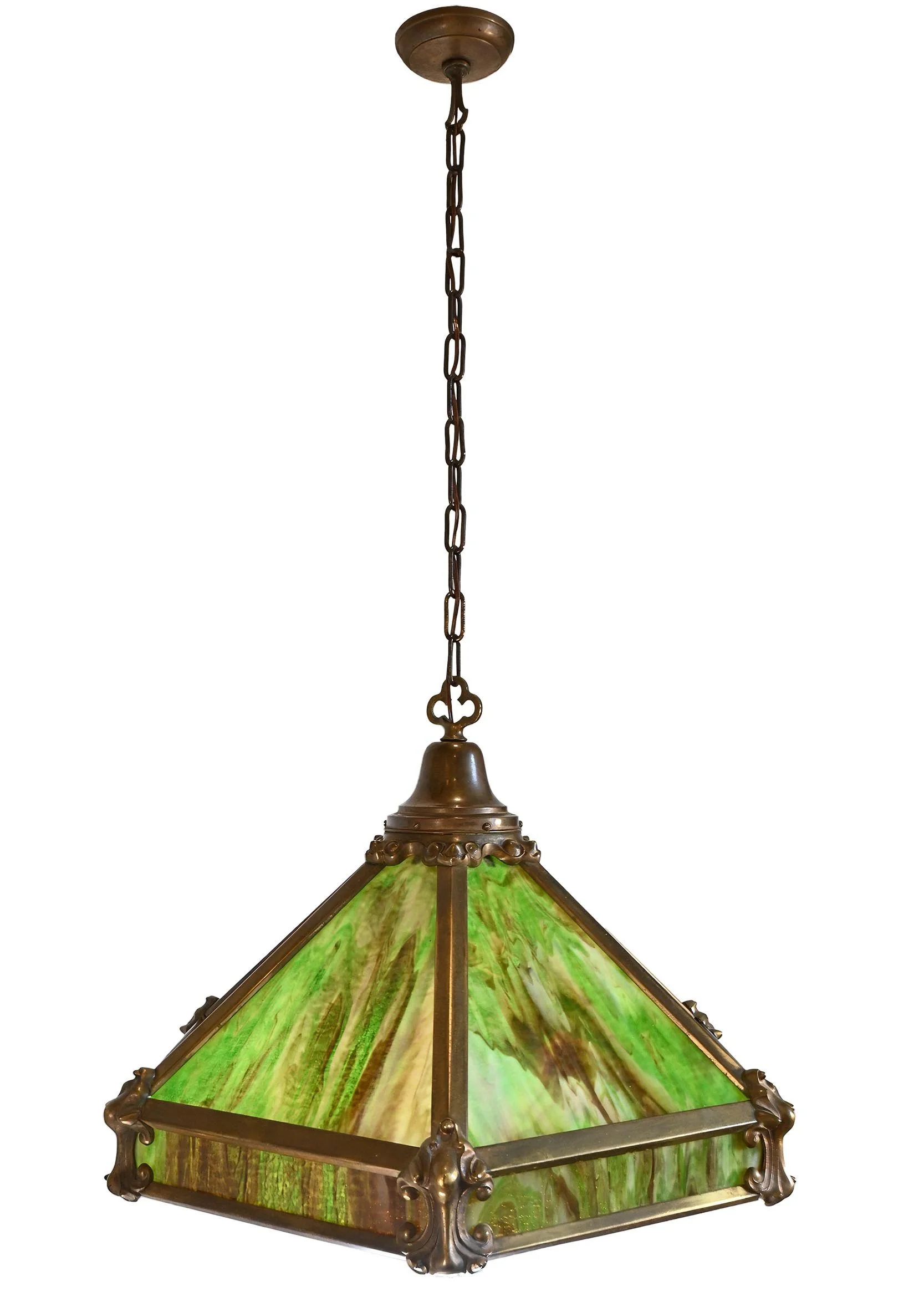 27466 green slag glass brass art nouveau fixture 2.jpg