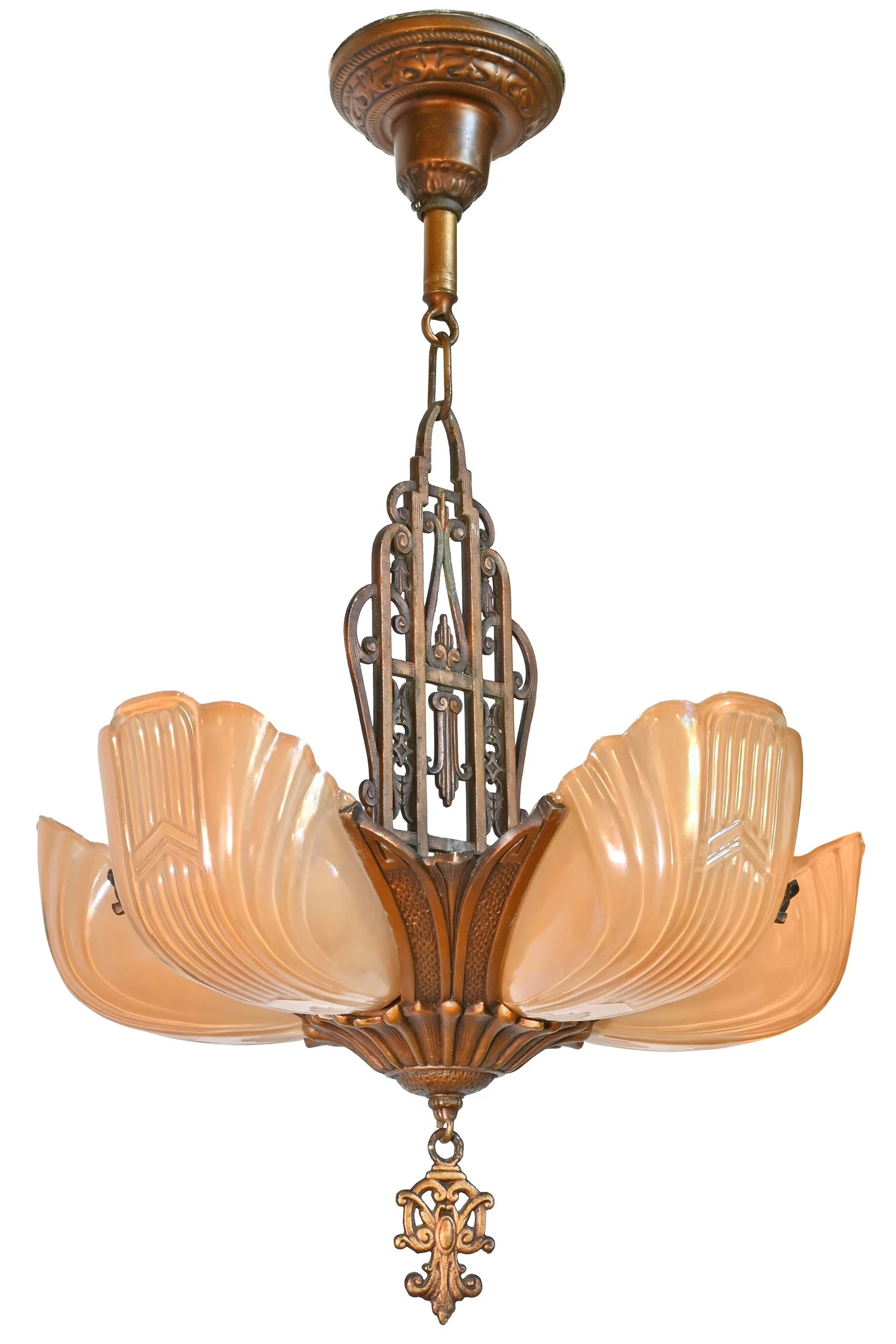 27285 bronze finish aluminum markel five slip shade chandelier 2.jpg
