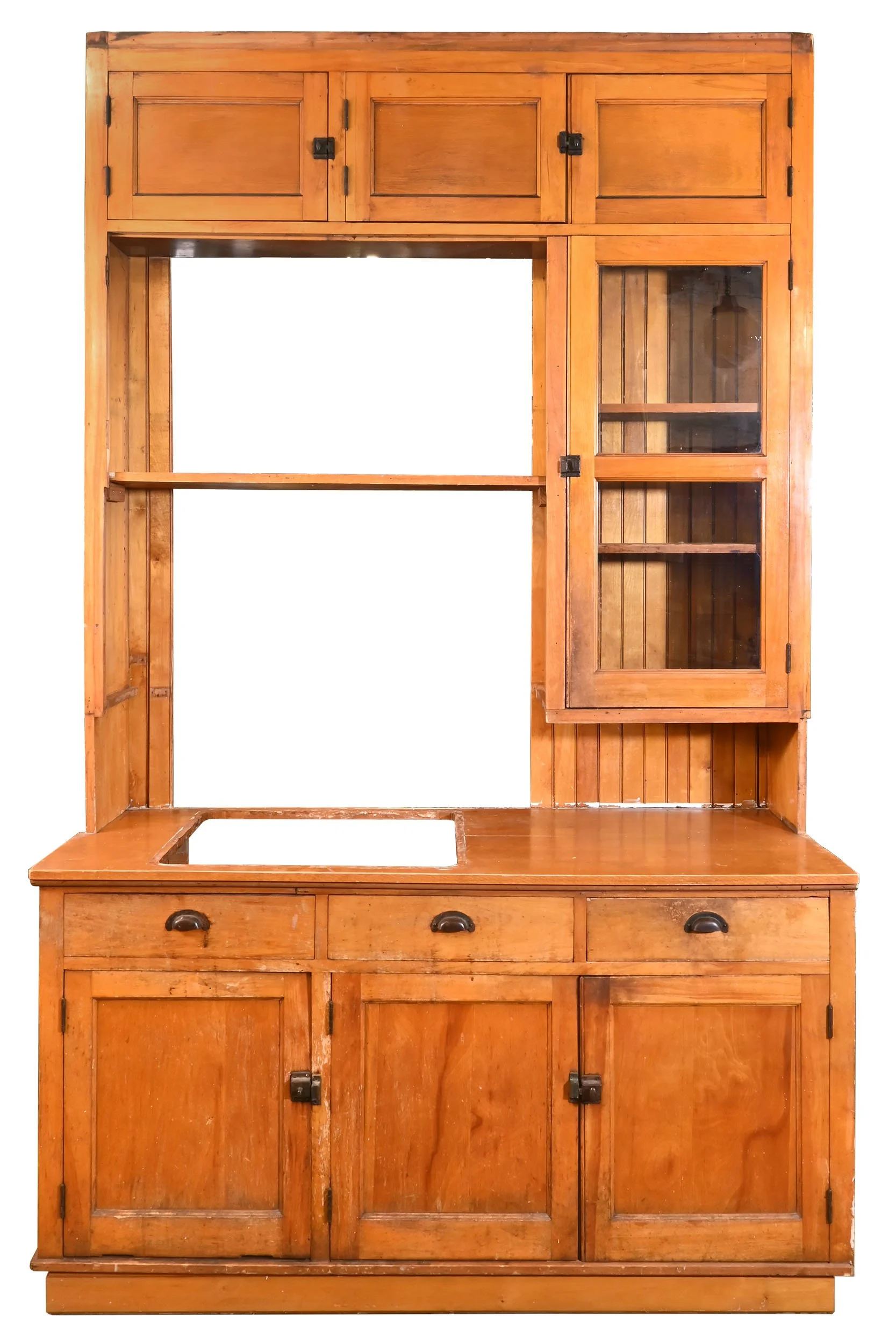 small birch over sink kitchen cabinet unit with glass door