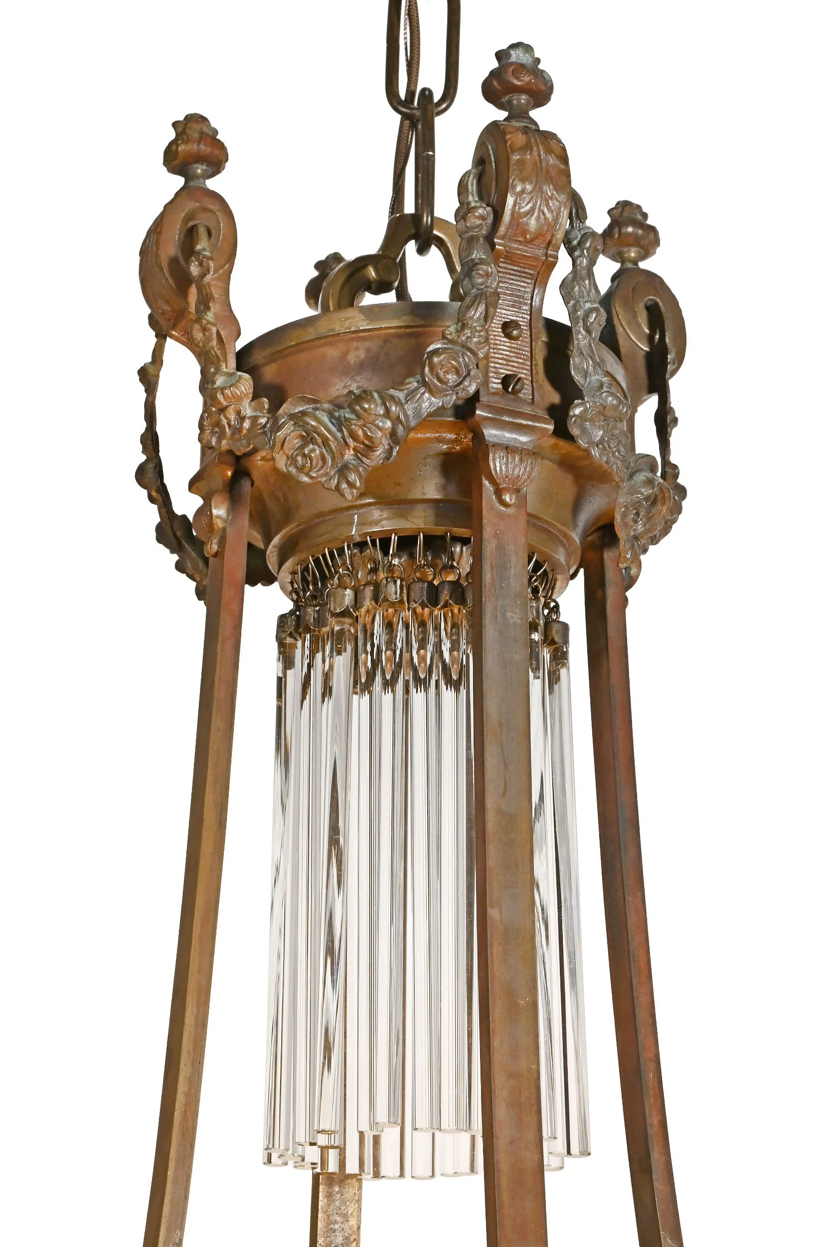 27000 verdigris cast bronze layered pencil prism chandelier 3.jpg