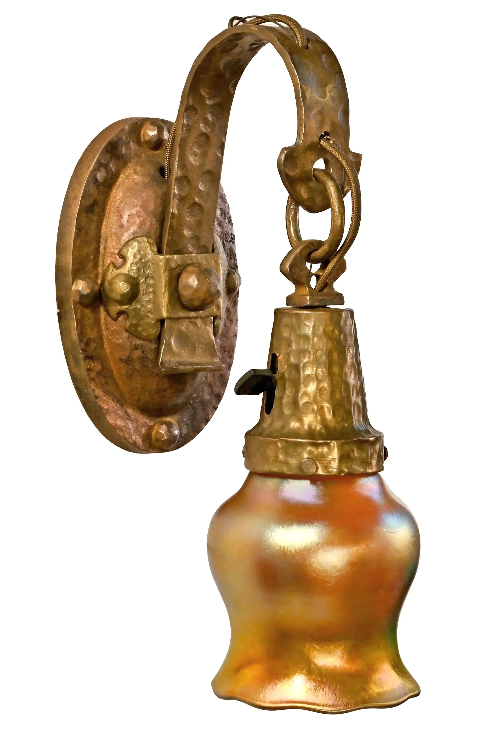 27087+hammered+brass+and+iron+sconce+with+aurene+american+art+glass+shade+2.jpg