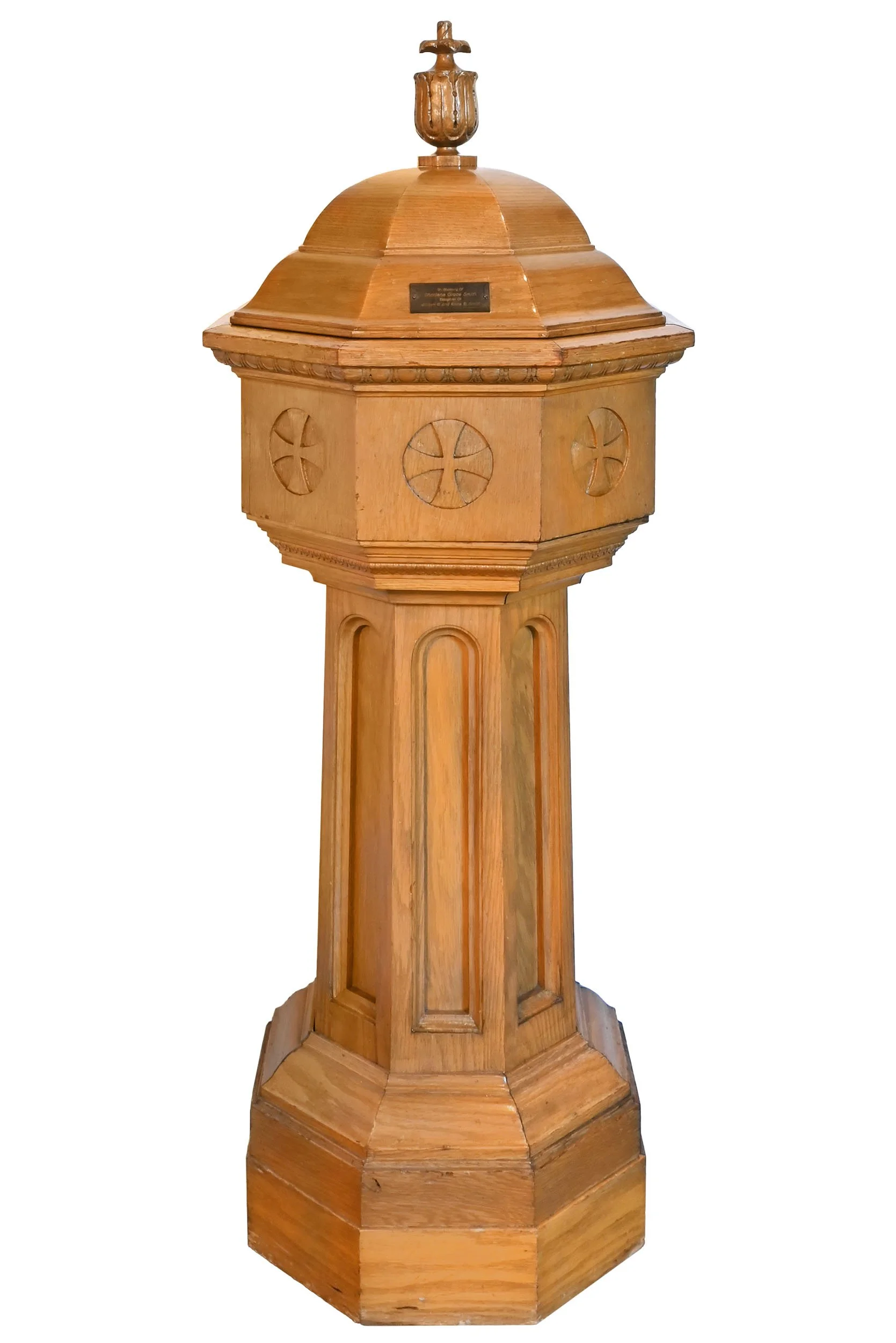 golden oak baptismal font