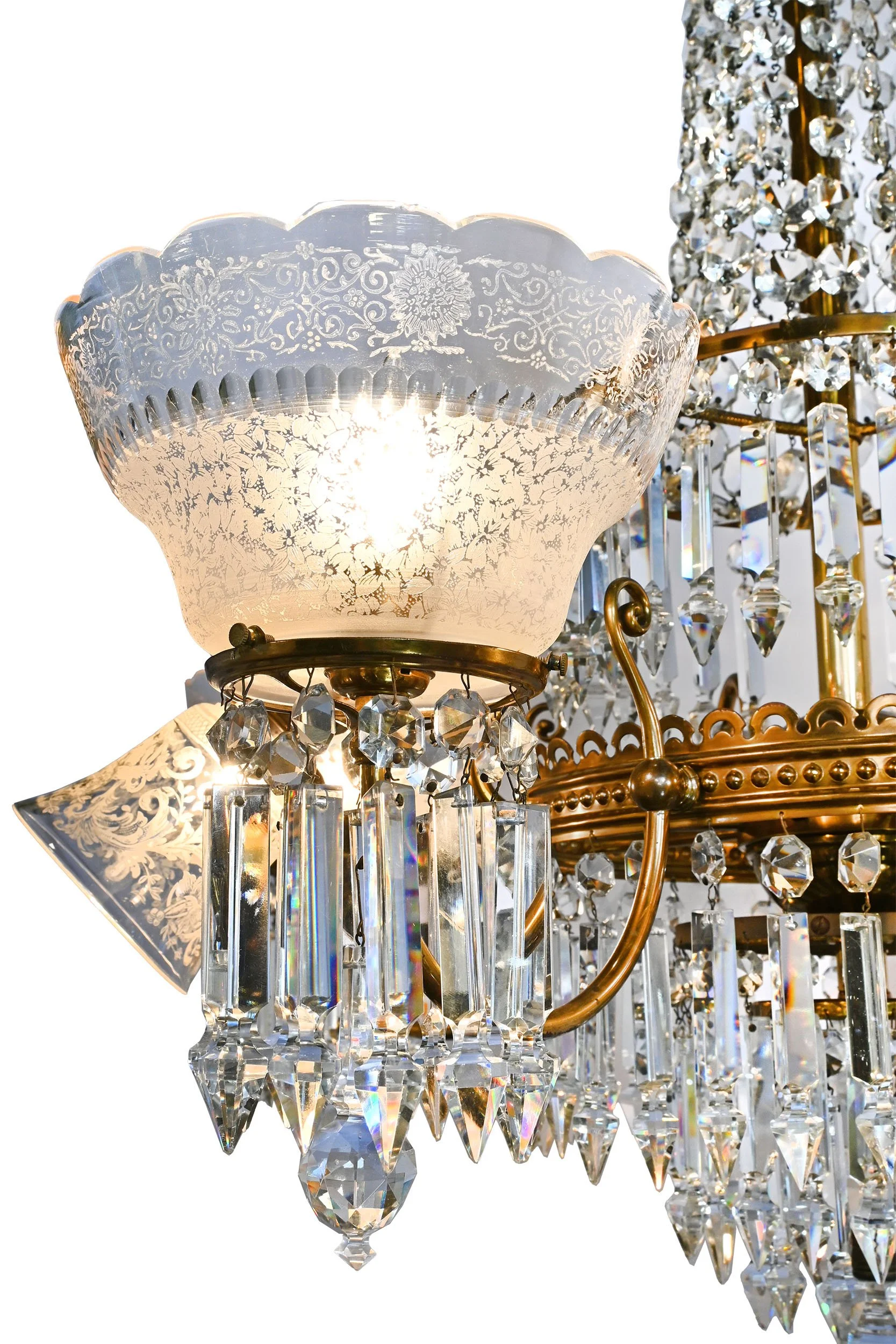 27341 ornate brass and draped crystal eight shade chandelier 3.jpg