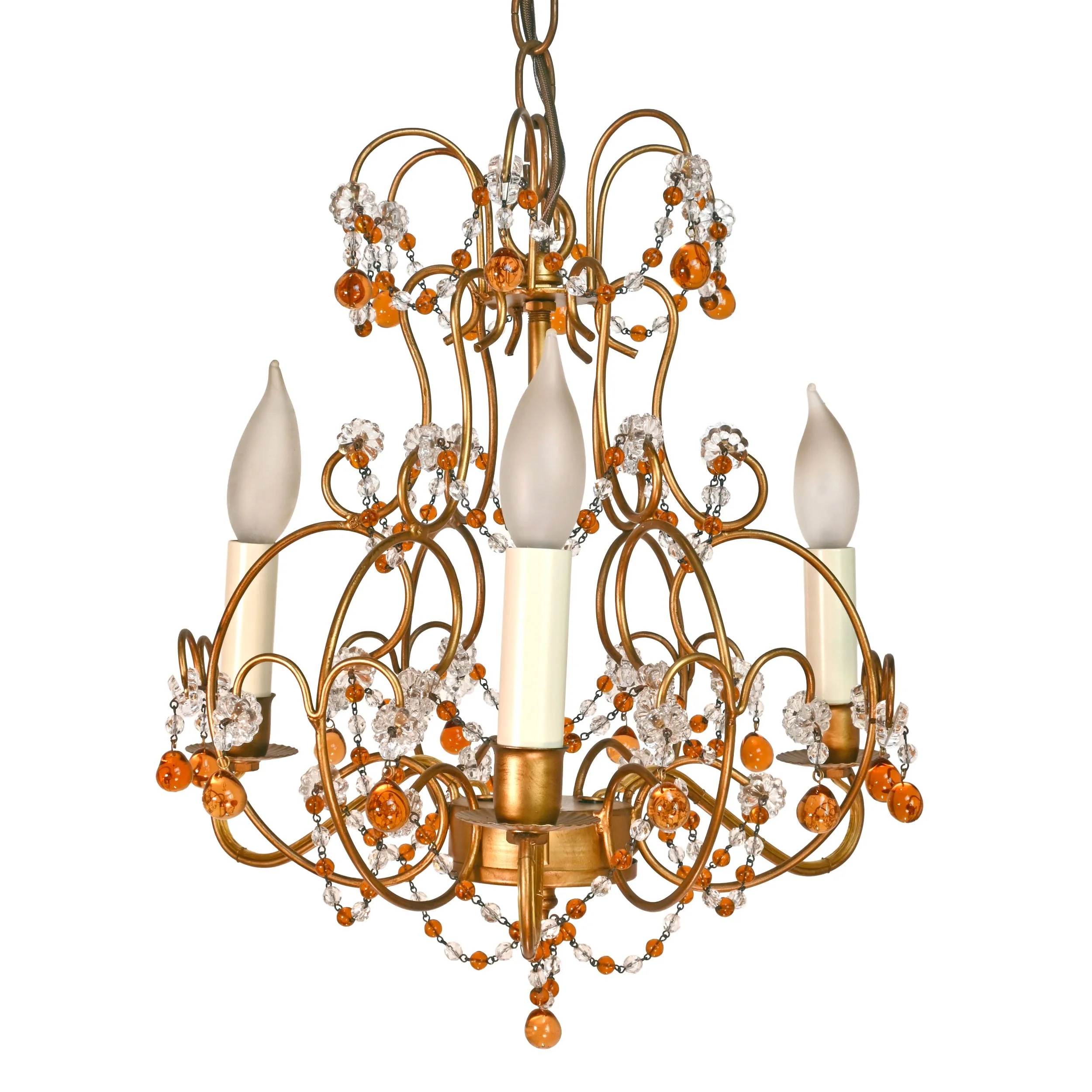 petite three candle chandelier with amber drops and crystal flowers
