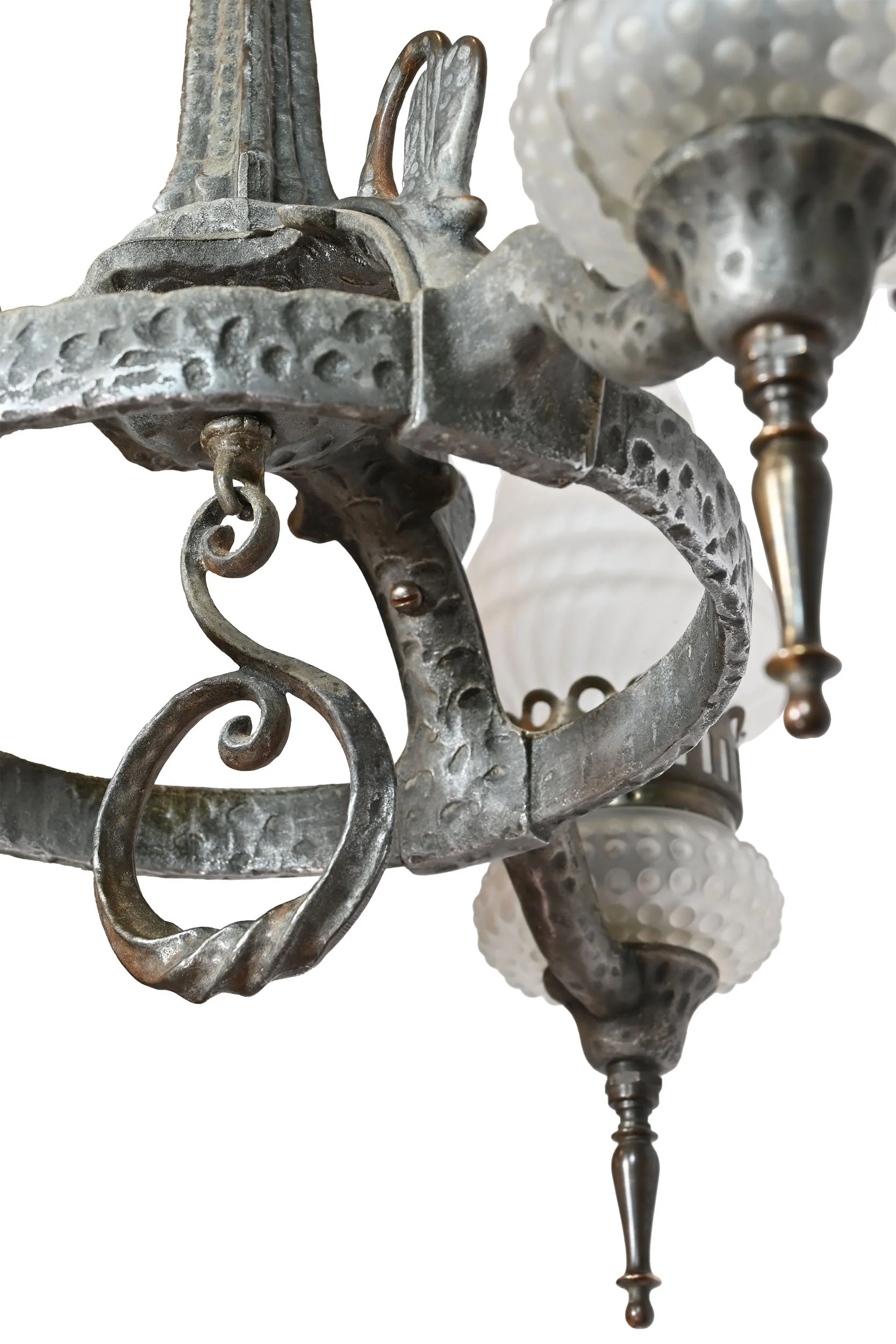 27776 virden hammered cast iron three shade tudor chandelier with leaf detail 3.jpg