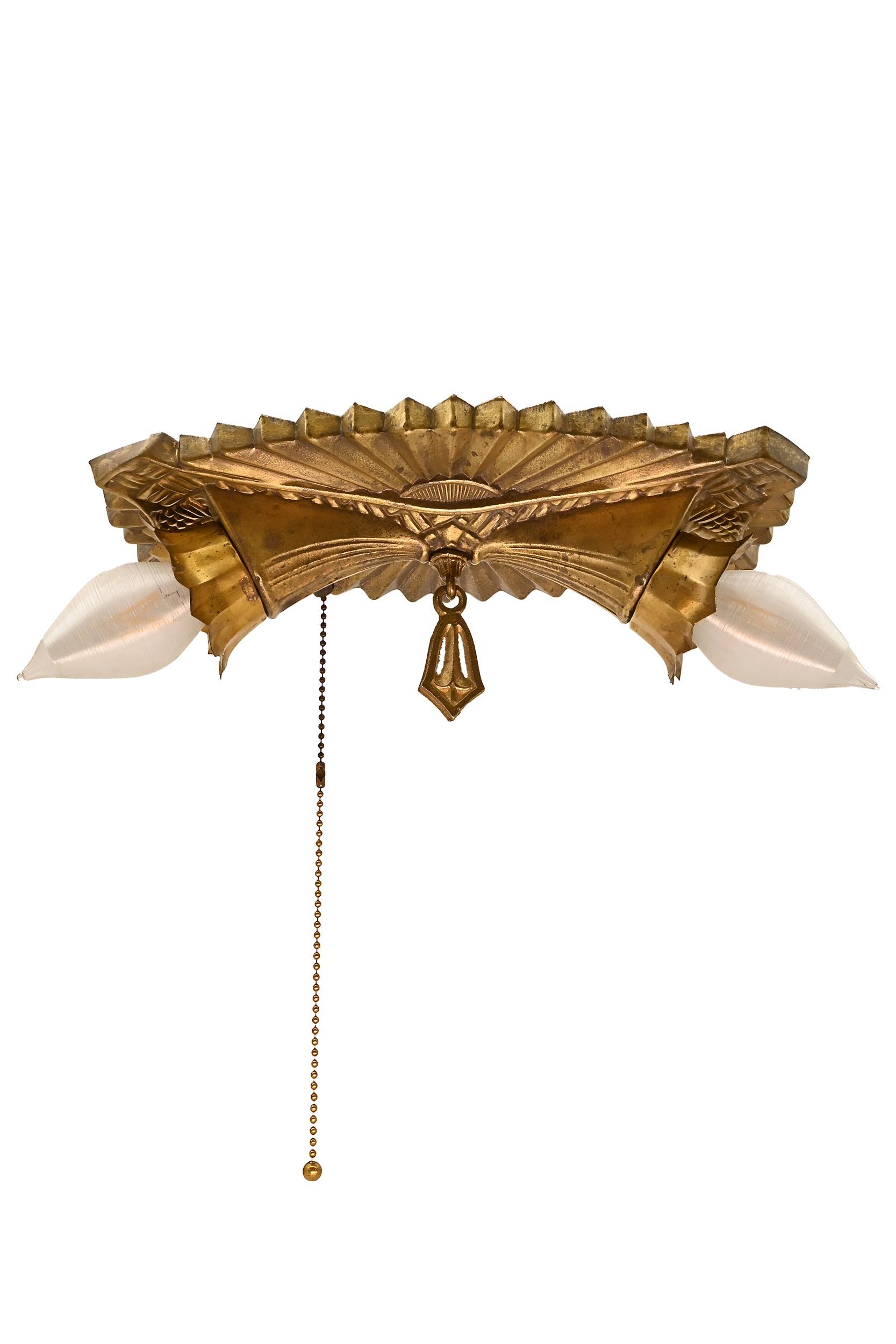 62908 art deco stamped brass 2 light ceiling hugger 1.jpg