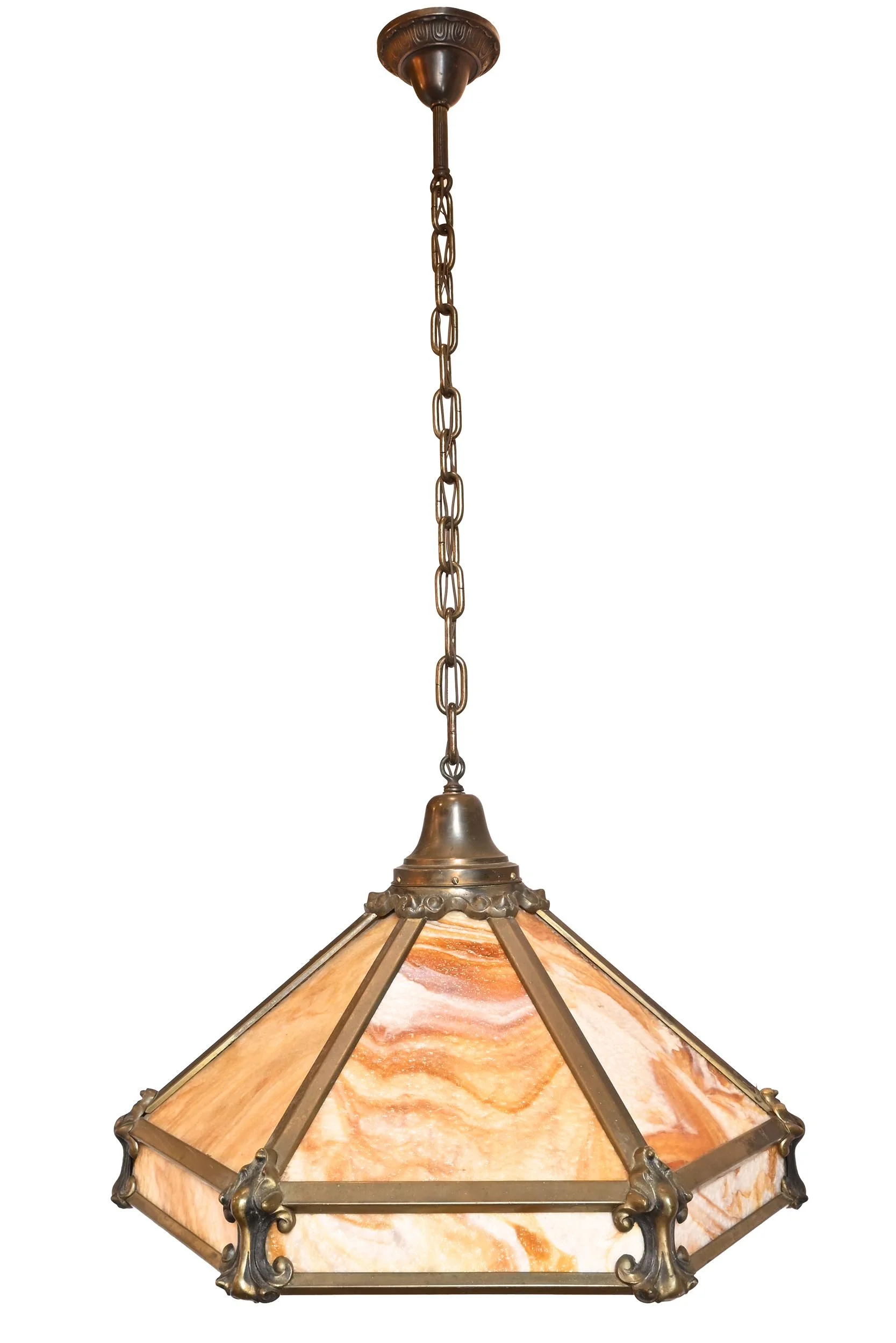 caramel slag glass art nouveau open bottom pendant