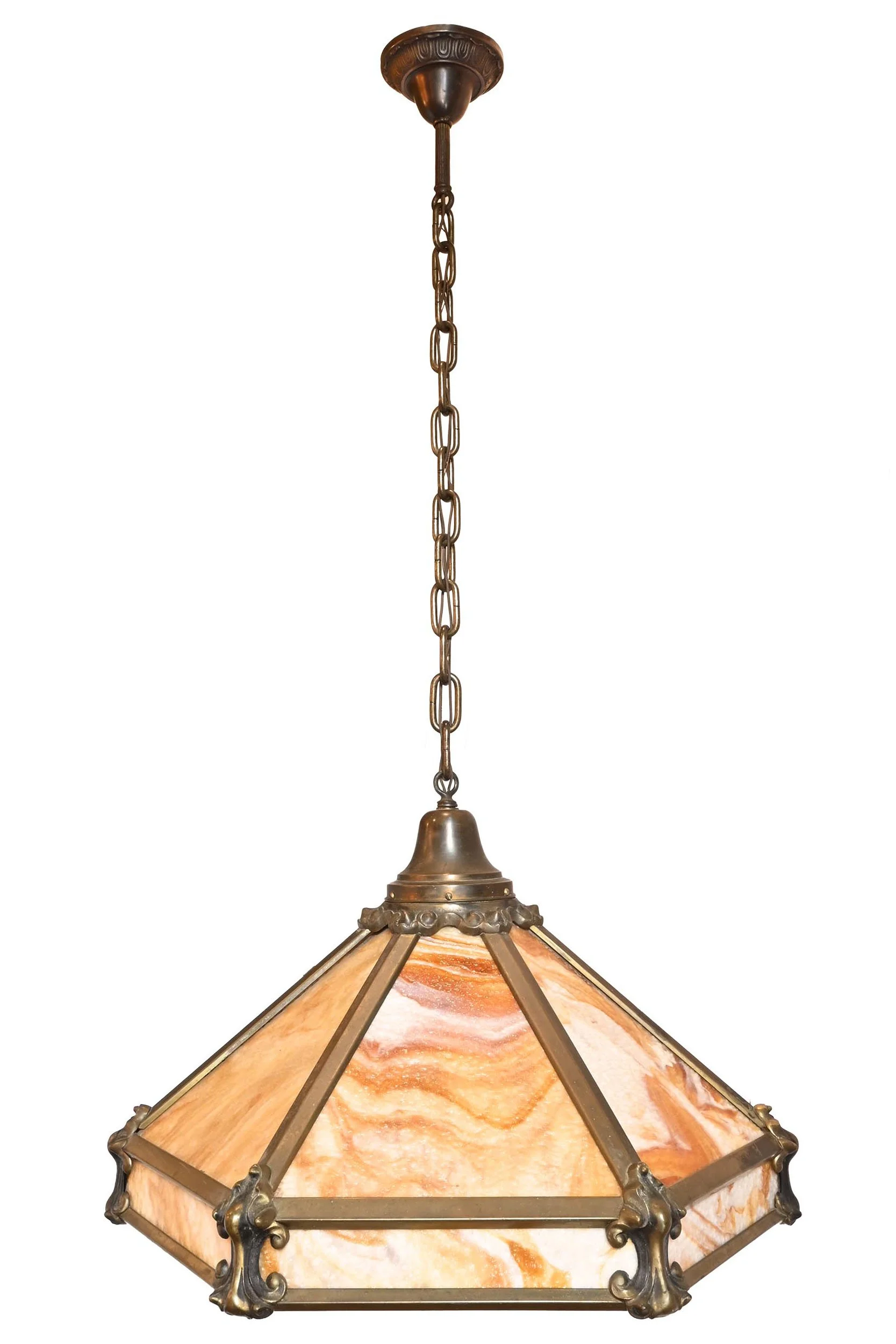 caramel slag glass art nouveau open bottom pendant