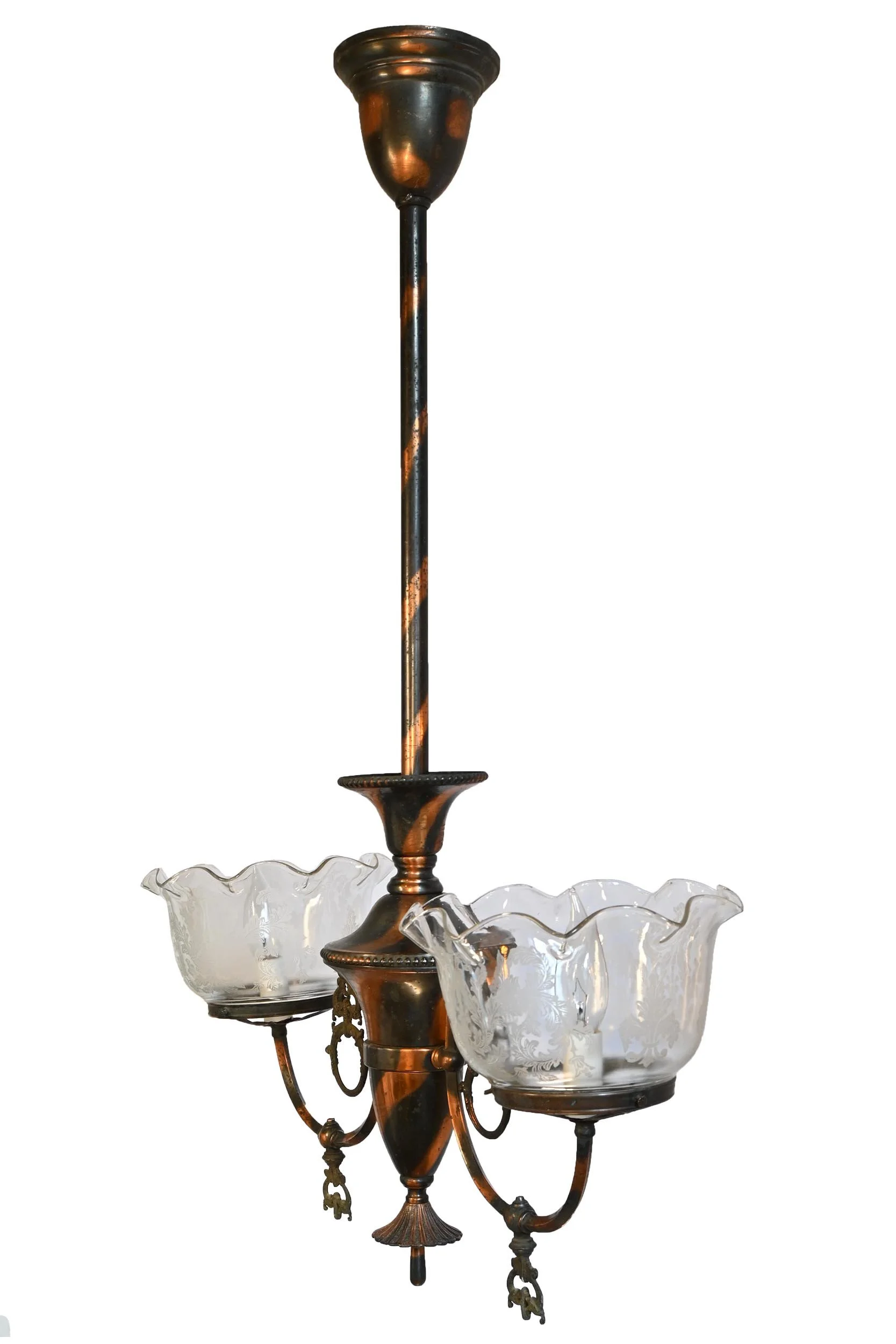 27912 gilt satin copper 2 arm early chandelier 1.jpg