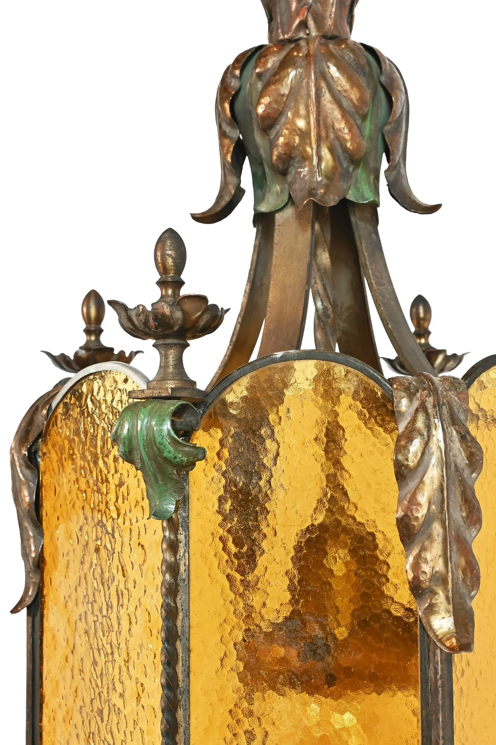 27897+octagonal+tudor+hammered+amber+glass+lantern+with+polychrome+acanthus+details+2.jpg