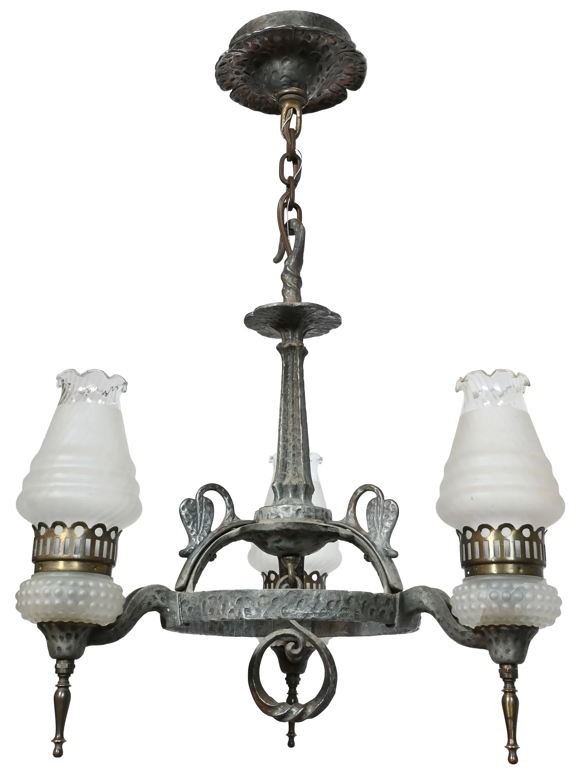 27776 virden hammered cast iron three shade tudor chandelier with leaf detail 2.jpg