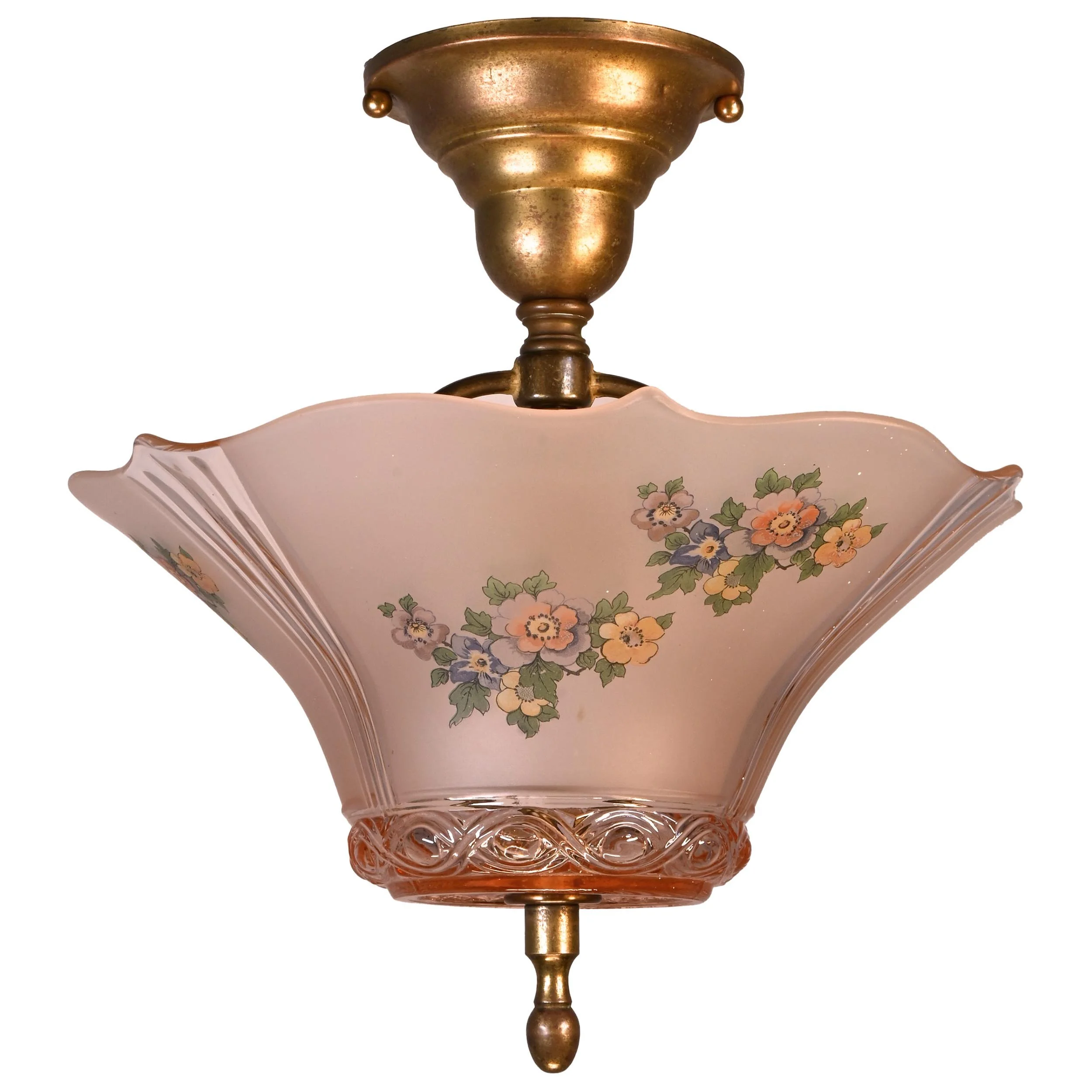 molded glass peach shade with scattered flowers 2 bulb ceiling hugger