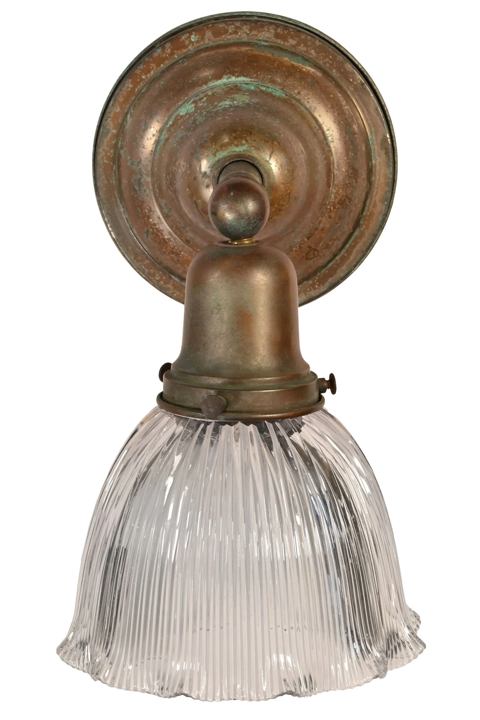 25809 patinated brass sconce with holophane shade 1.jpg