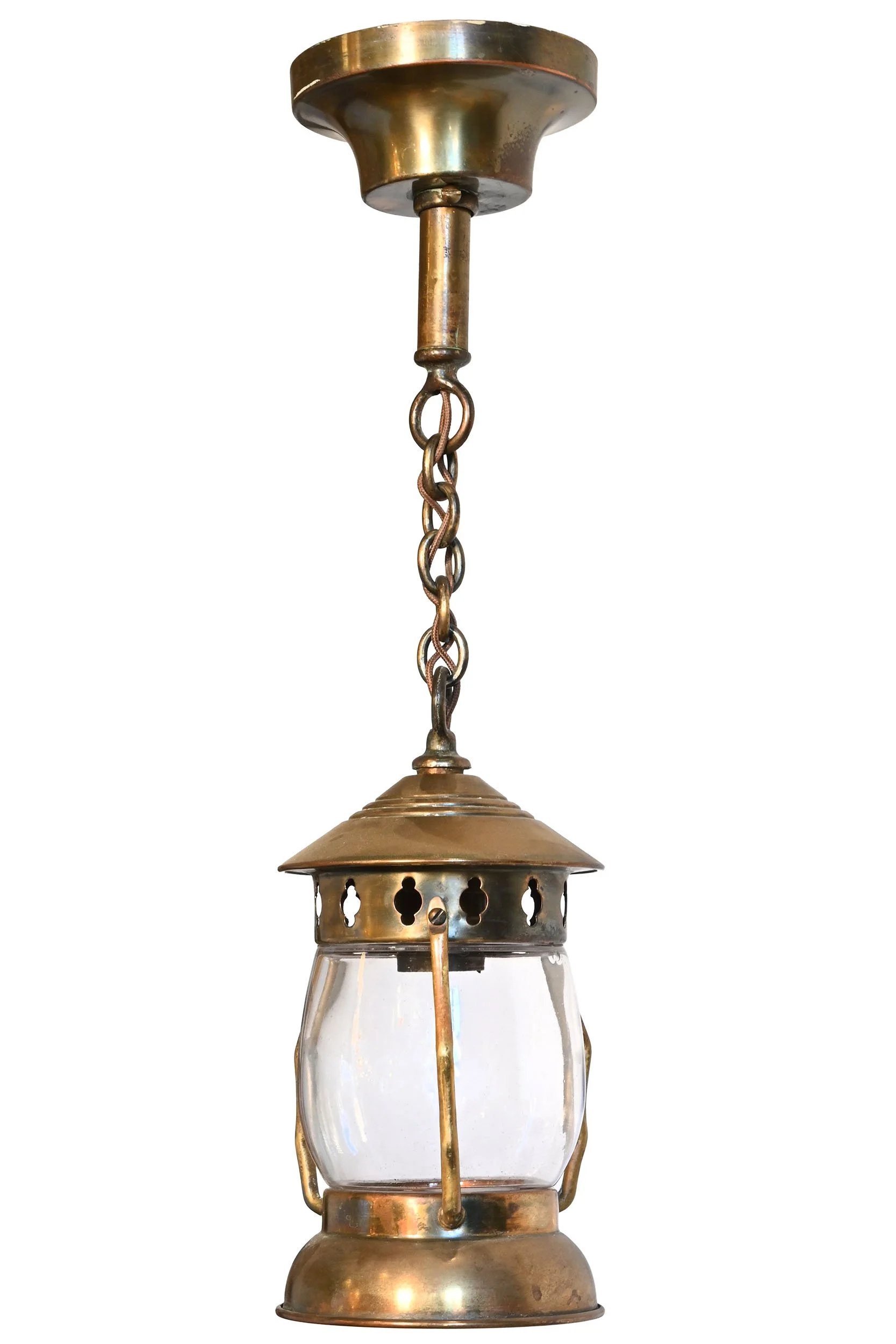 brass lantern style hall pendant
