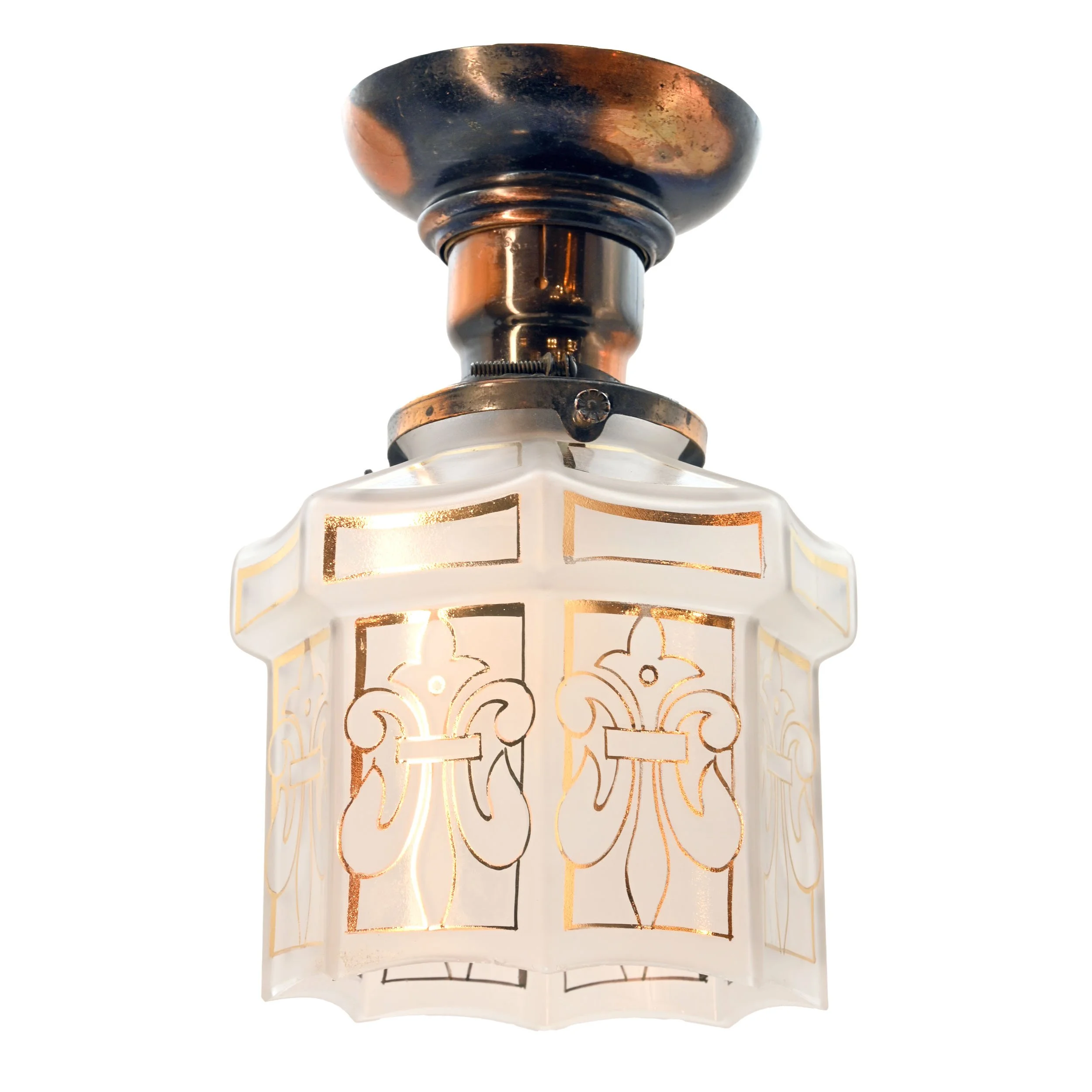 63028 gilt and satin box beam fixture with fleur de lis shade 2.jpg