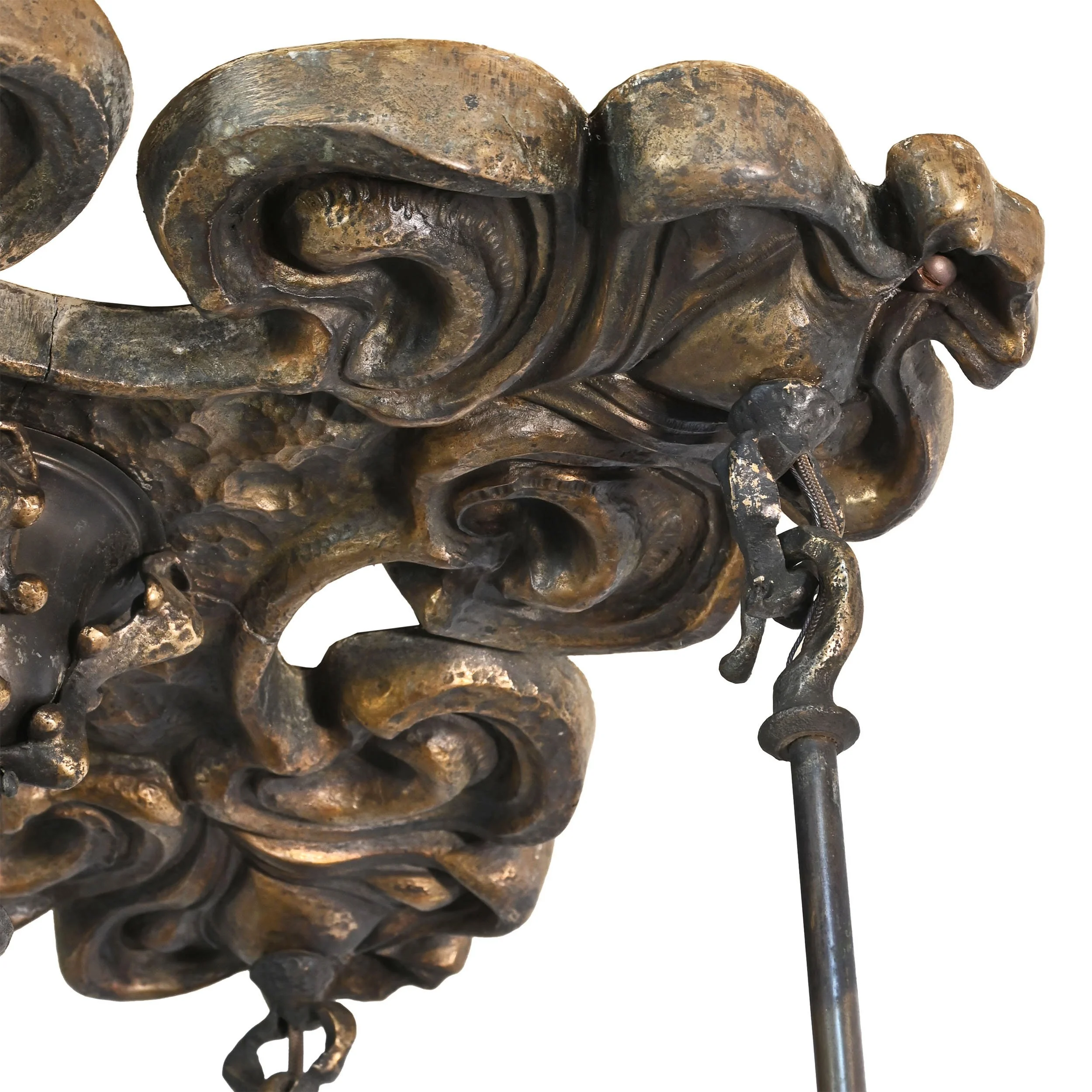 27147 hammered bronze art nouveau five lantern flush chandelier 5.jpg