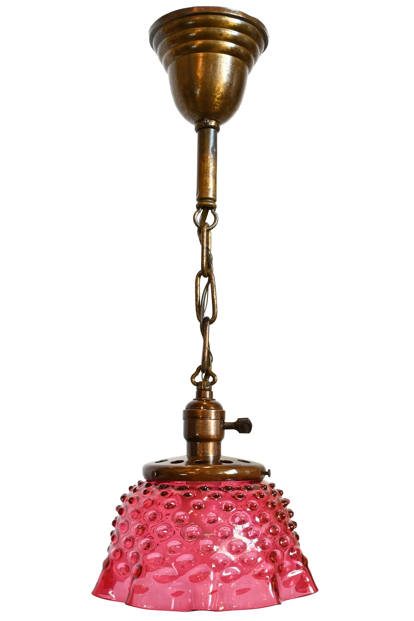 27208 fuschia hobnail skirted glass shade on brass pendant 1.jpg