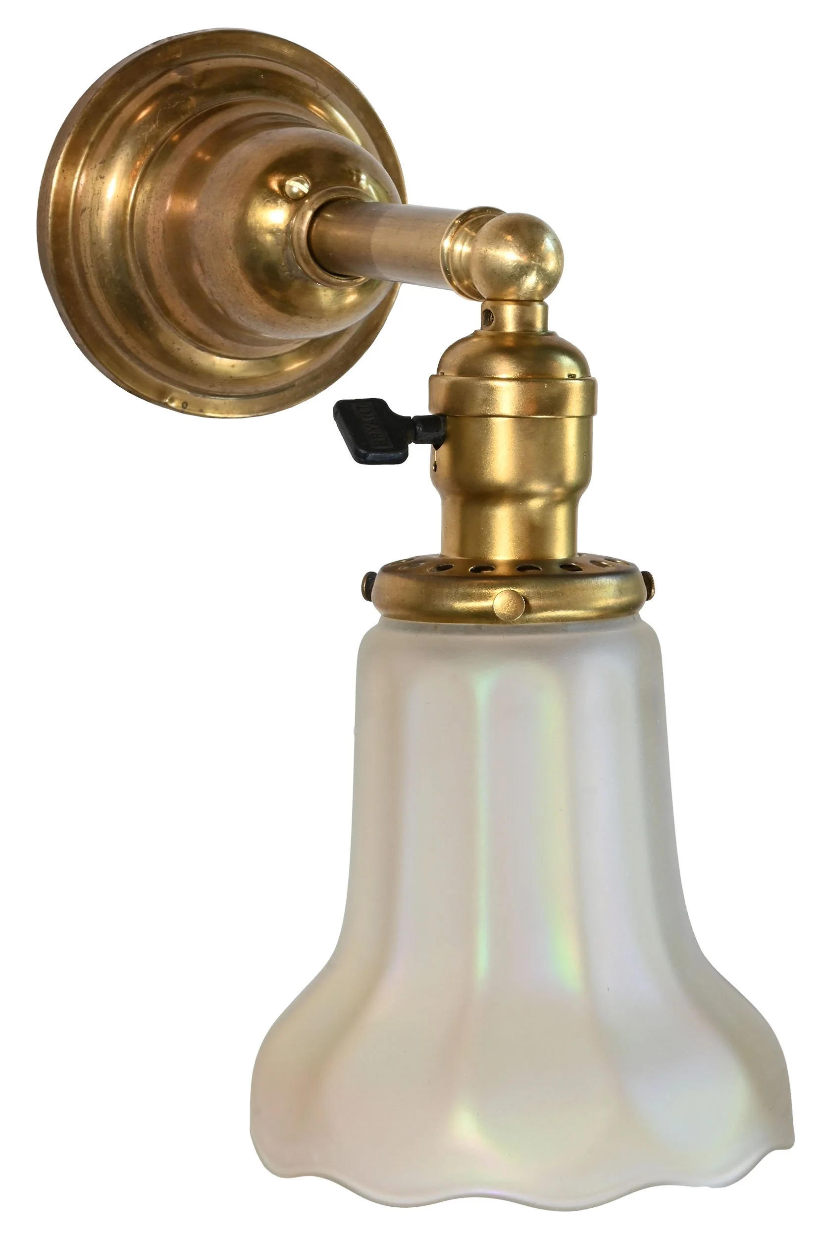 27486 brass sconce pair with frosted iridescent shades 2.jpg