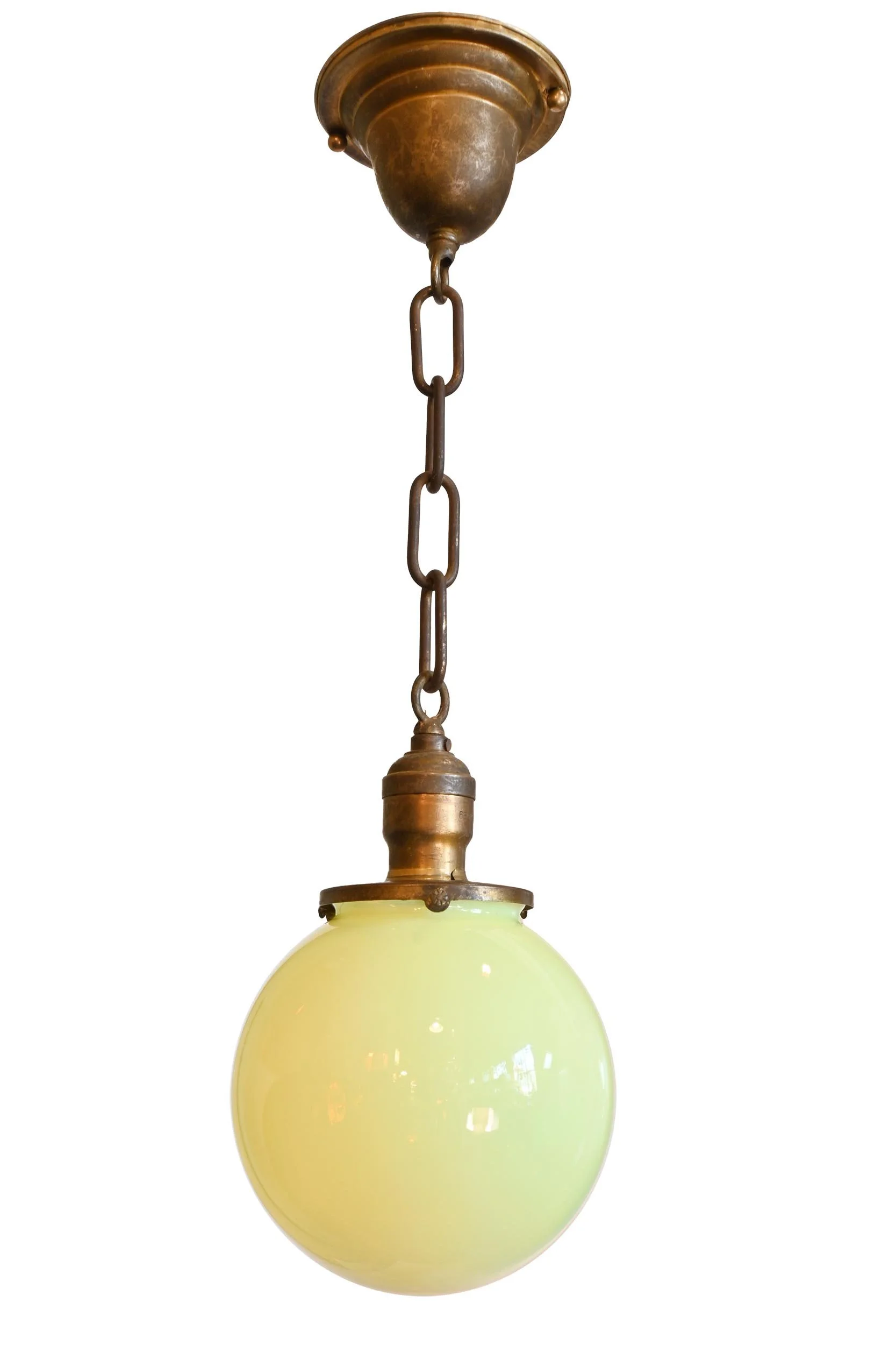 uranium glass globe on brass pendant