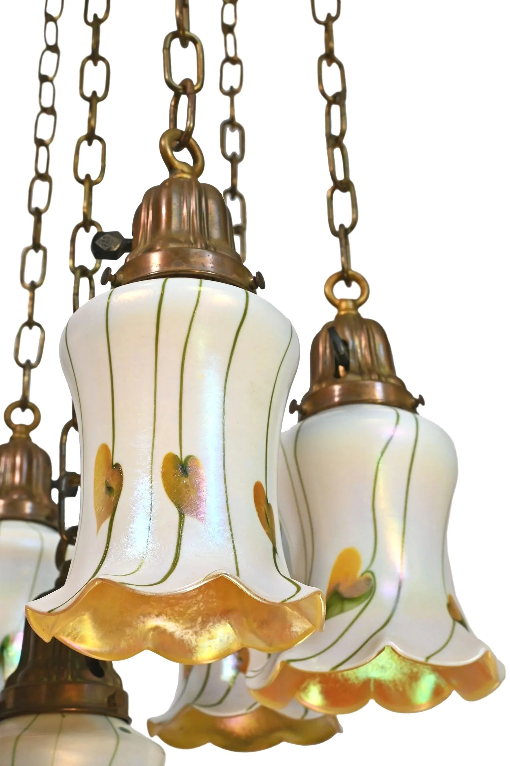 27345+brass+pan+chandelier+with+seven+calcite+green+and+gold+pulled+leaf+art+glass+shades+3.jpg