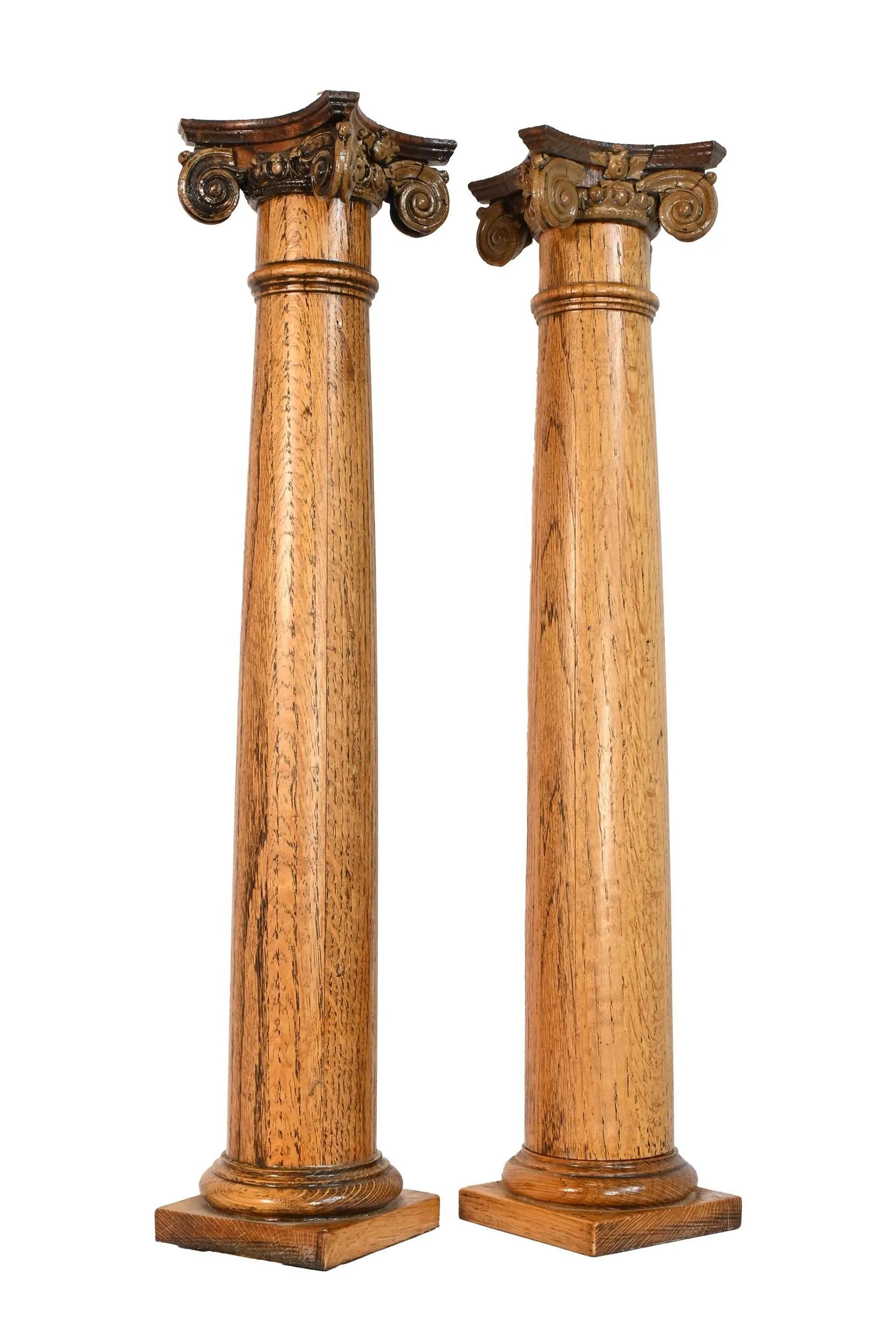 petite decorative golden oak column pair with composite capitals