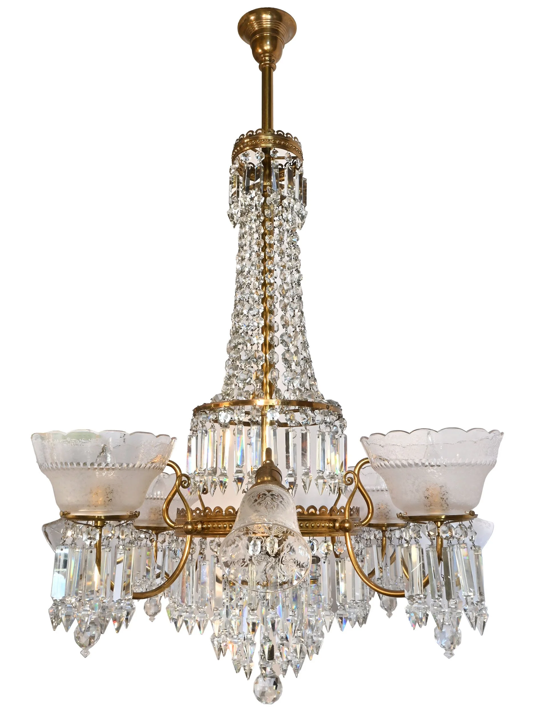 27341 ornate brass and draped crystal eight shade chandelier 5.jpg