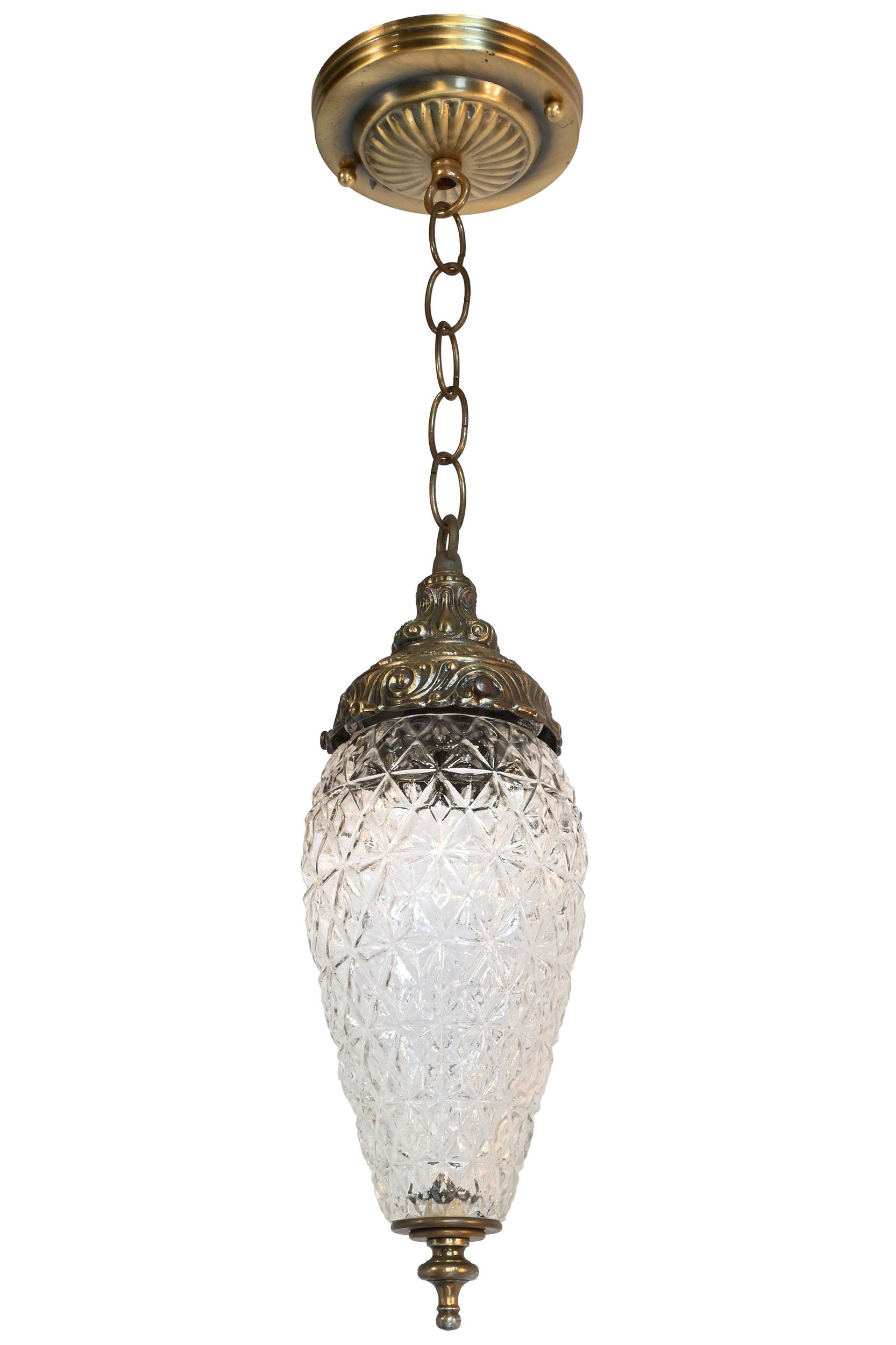 27972 midcentury chunky clear glass torpedo shade on brass pendant 2 .jpg