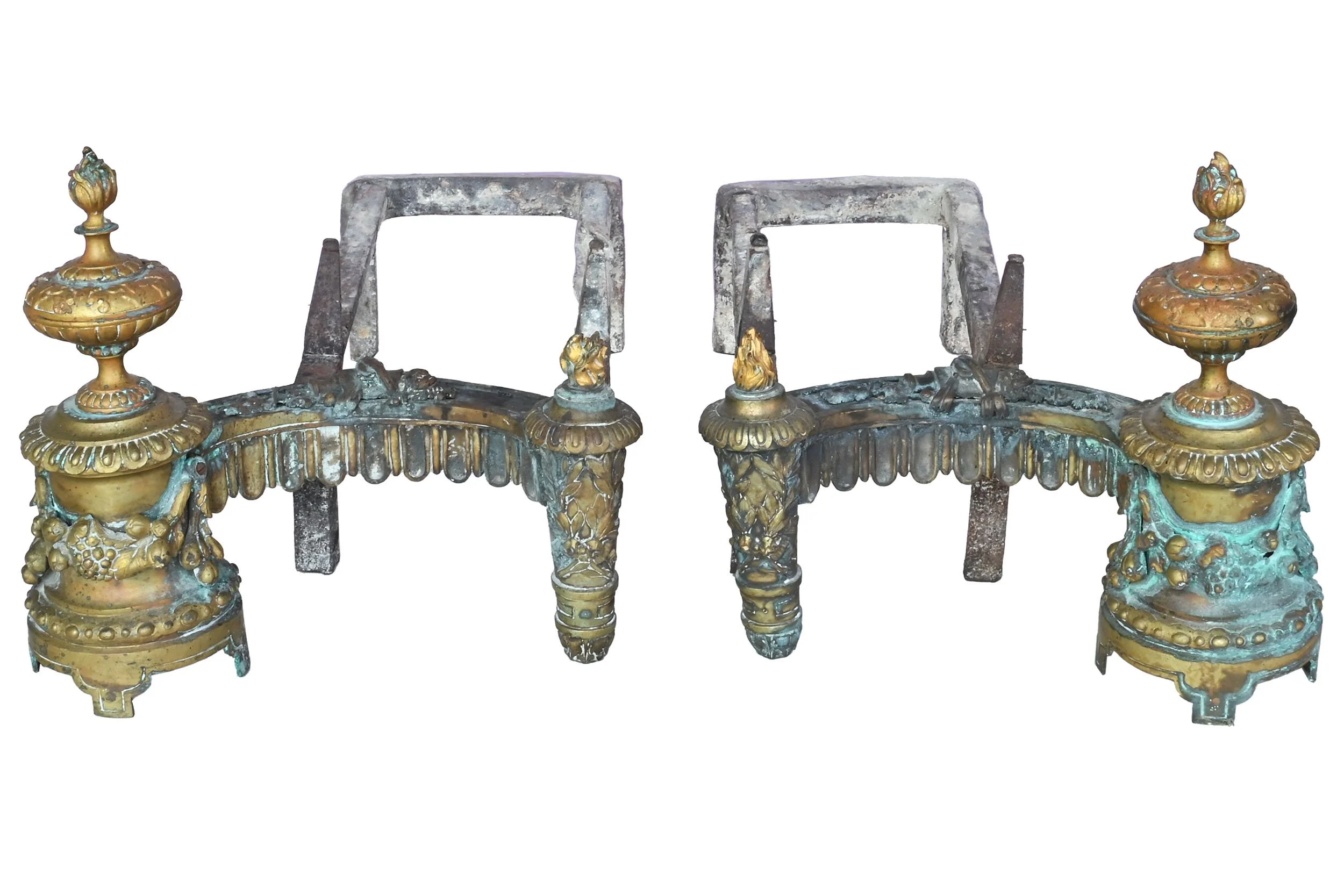 27689 pair cast iron and brass rococo andirons 1.jpg