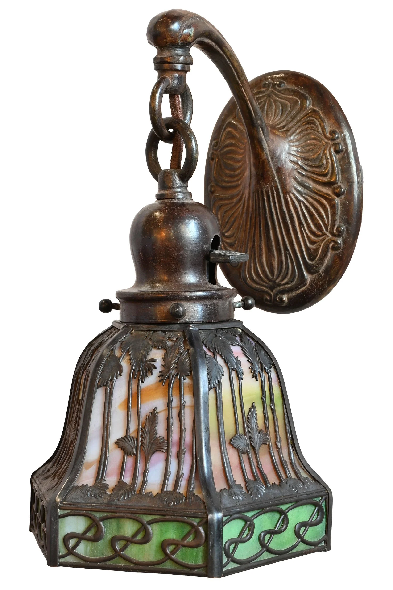 handel nouveau slag glass palm sconce