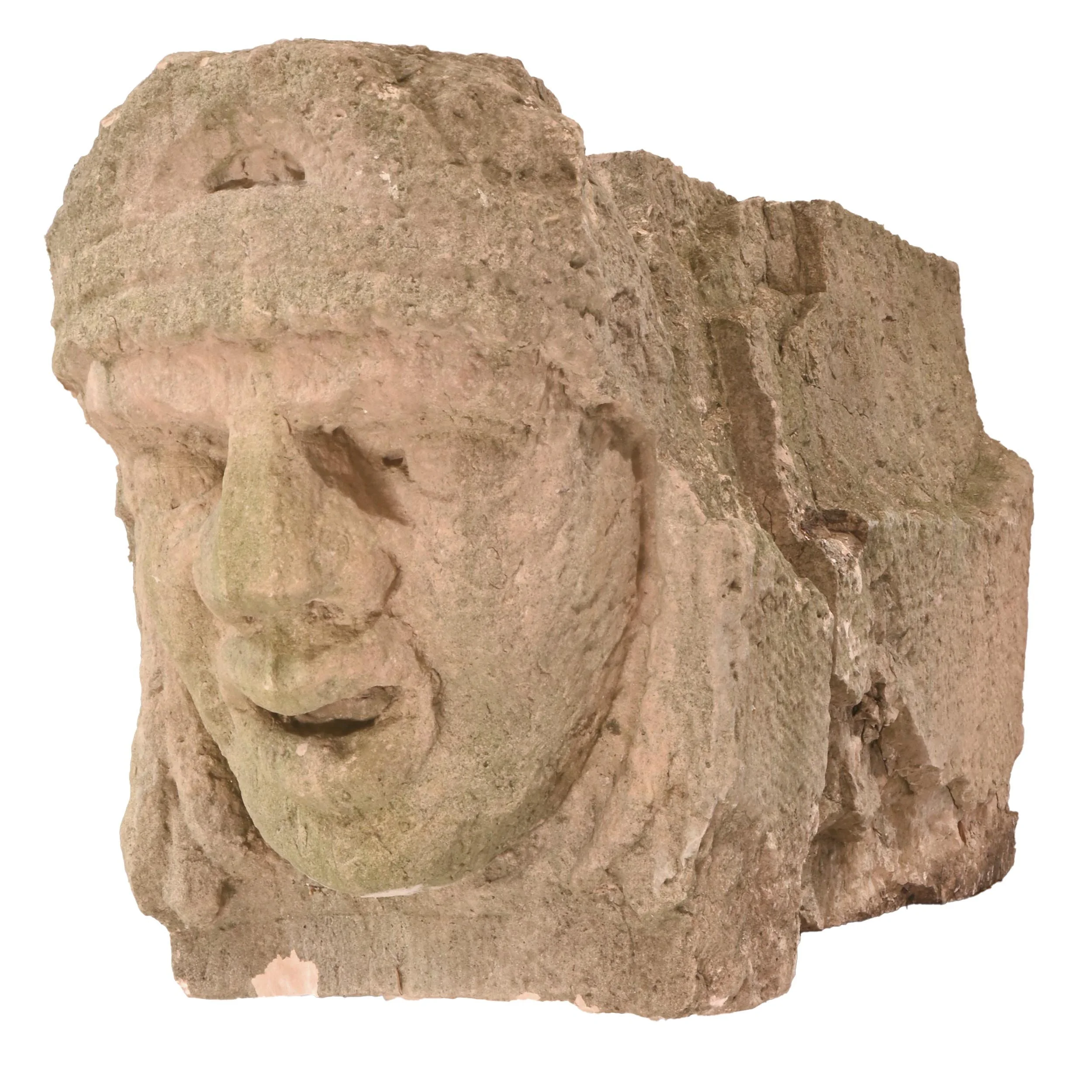 native warrior hand carved early limestone cap stone from private collector