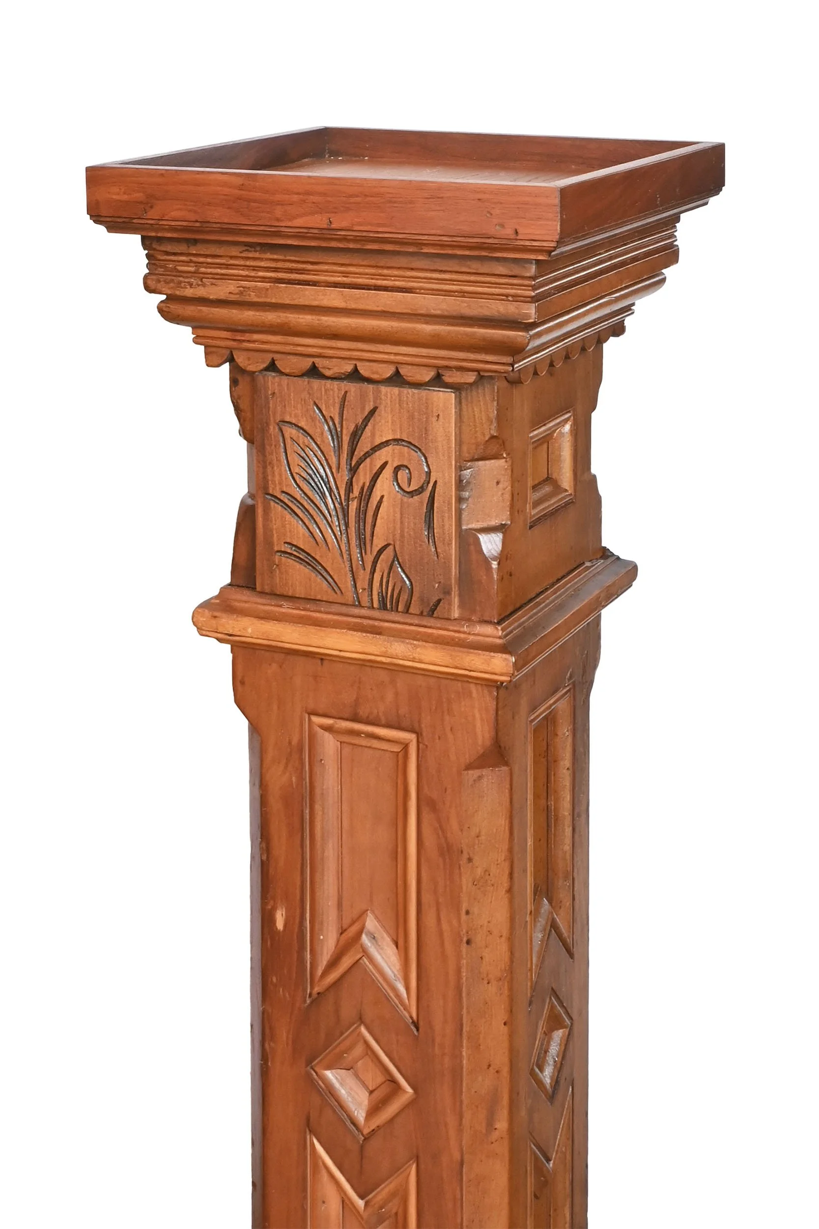27890 repurposed newel post plant stand with carved grass and paneled sides 2.jpg