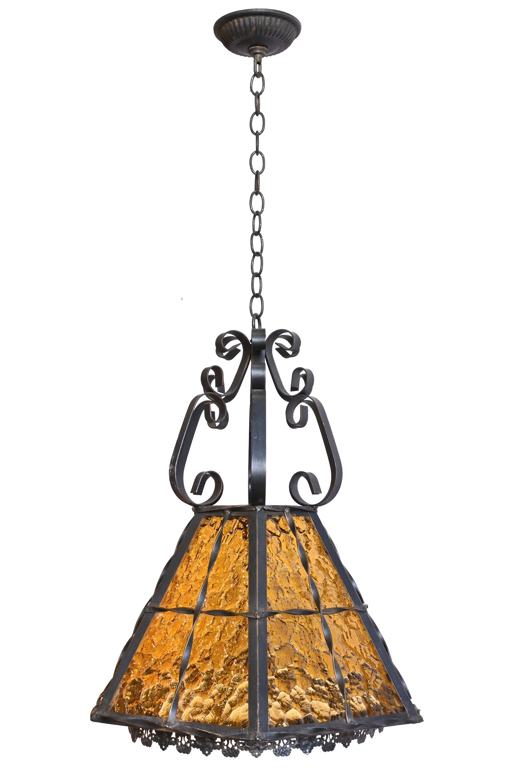 43243 wrought iron and textured amber glass spanish revival pendant 2.jpg