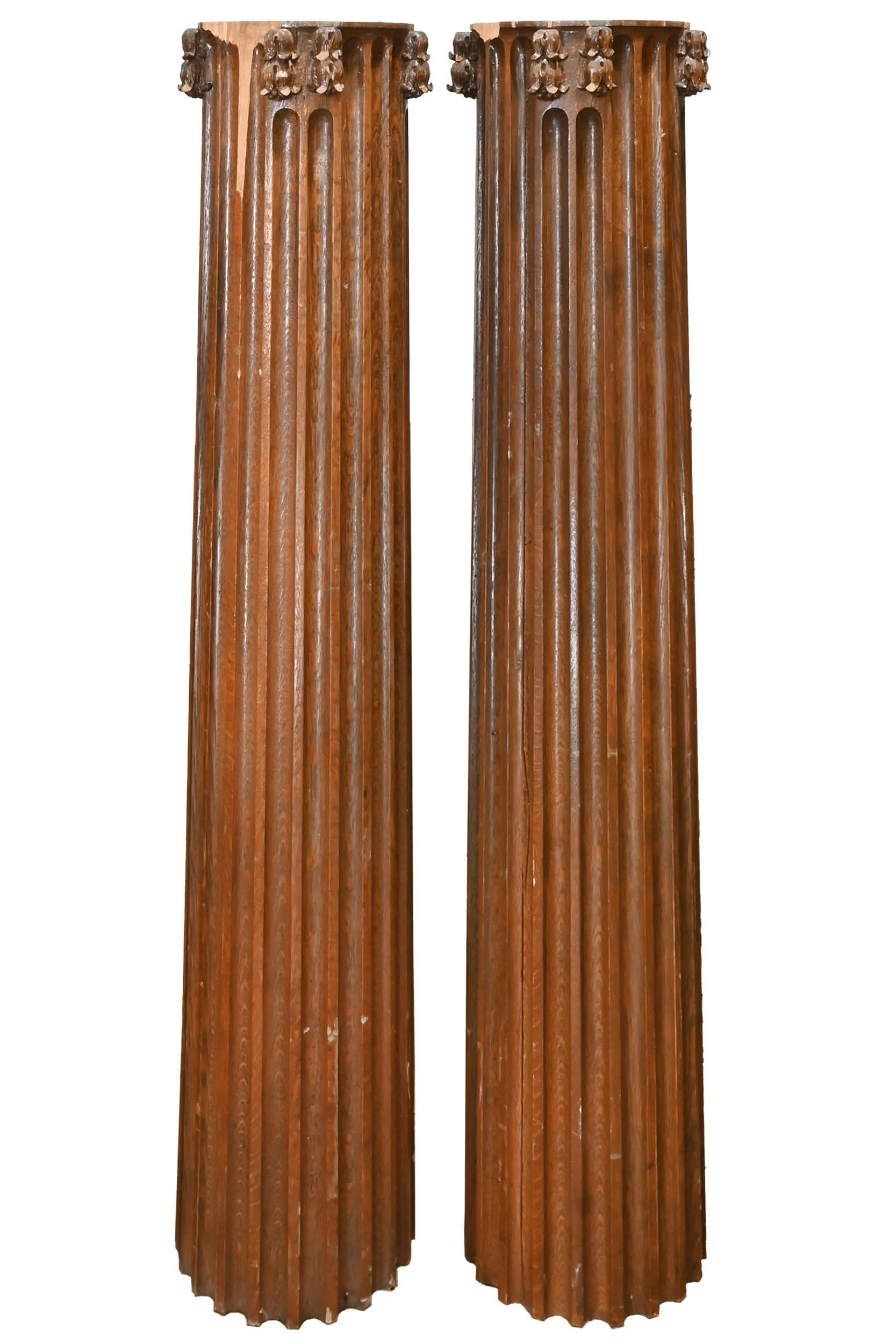 pair of fluted medium finish oak columns