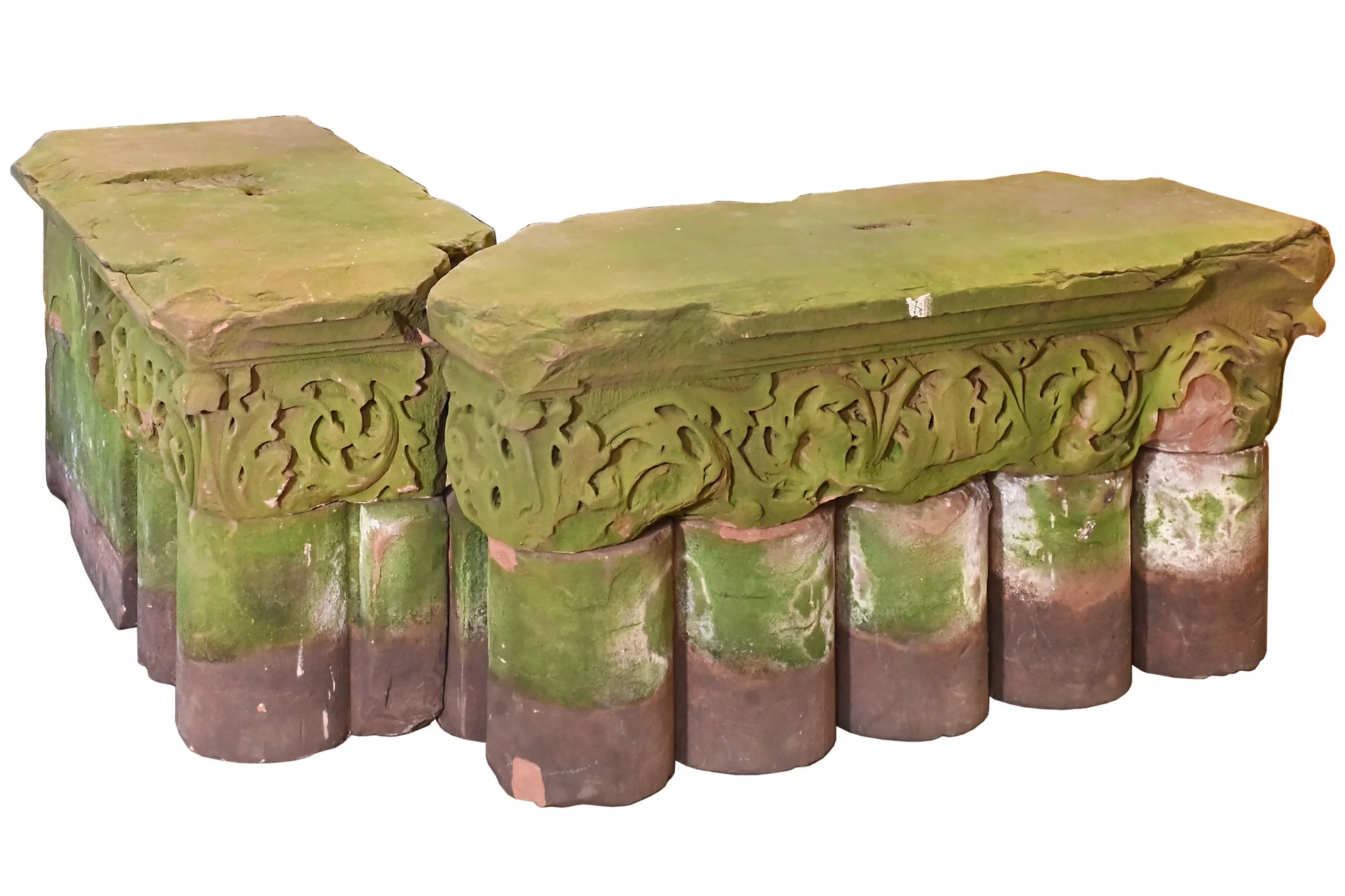 carved brownstone corner bench set