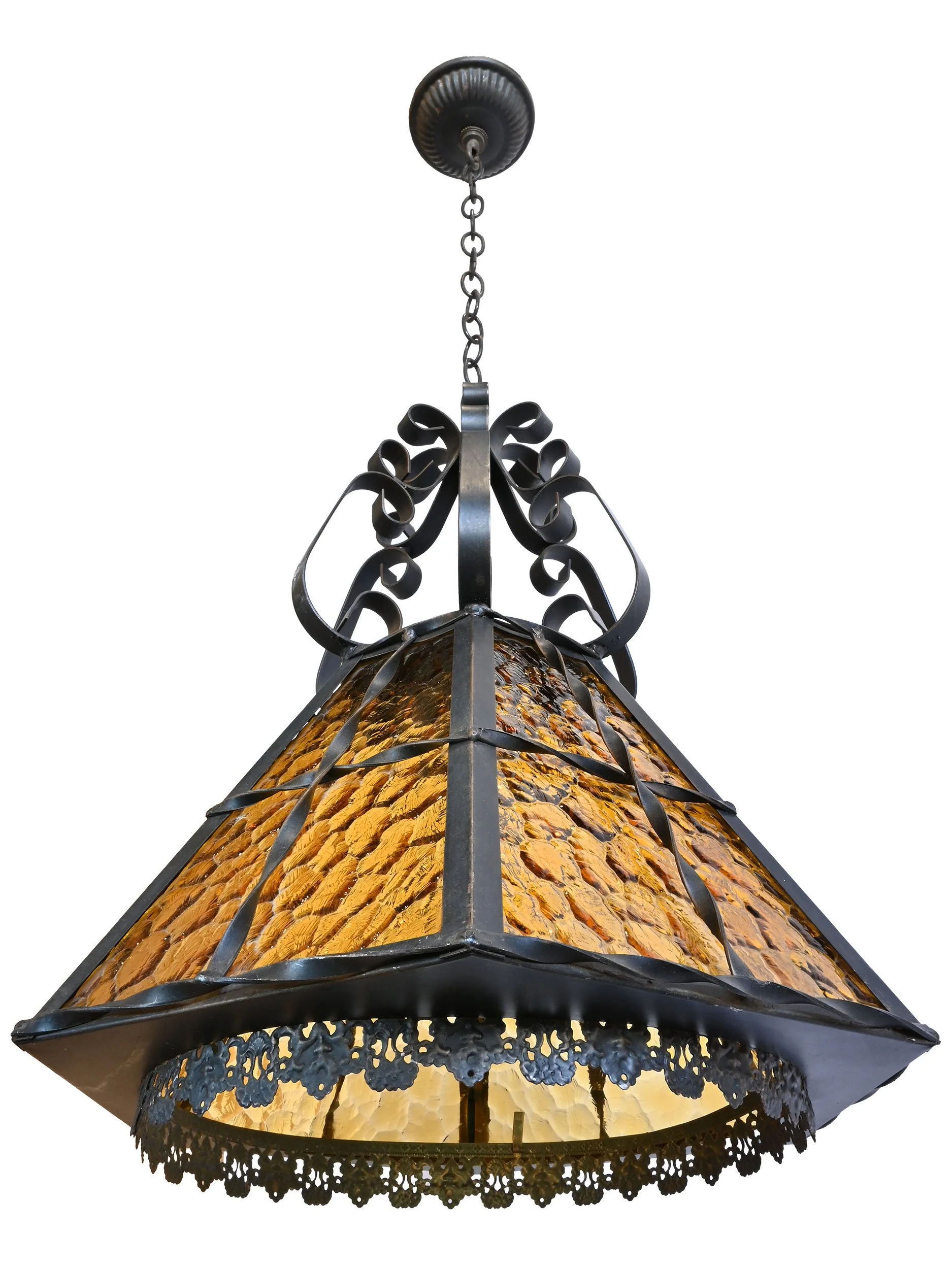 43243 wrought iron and textured amber glass spanish revival pendant 3.jpg