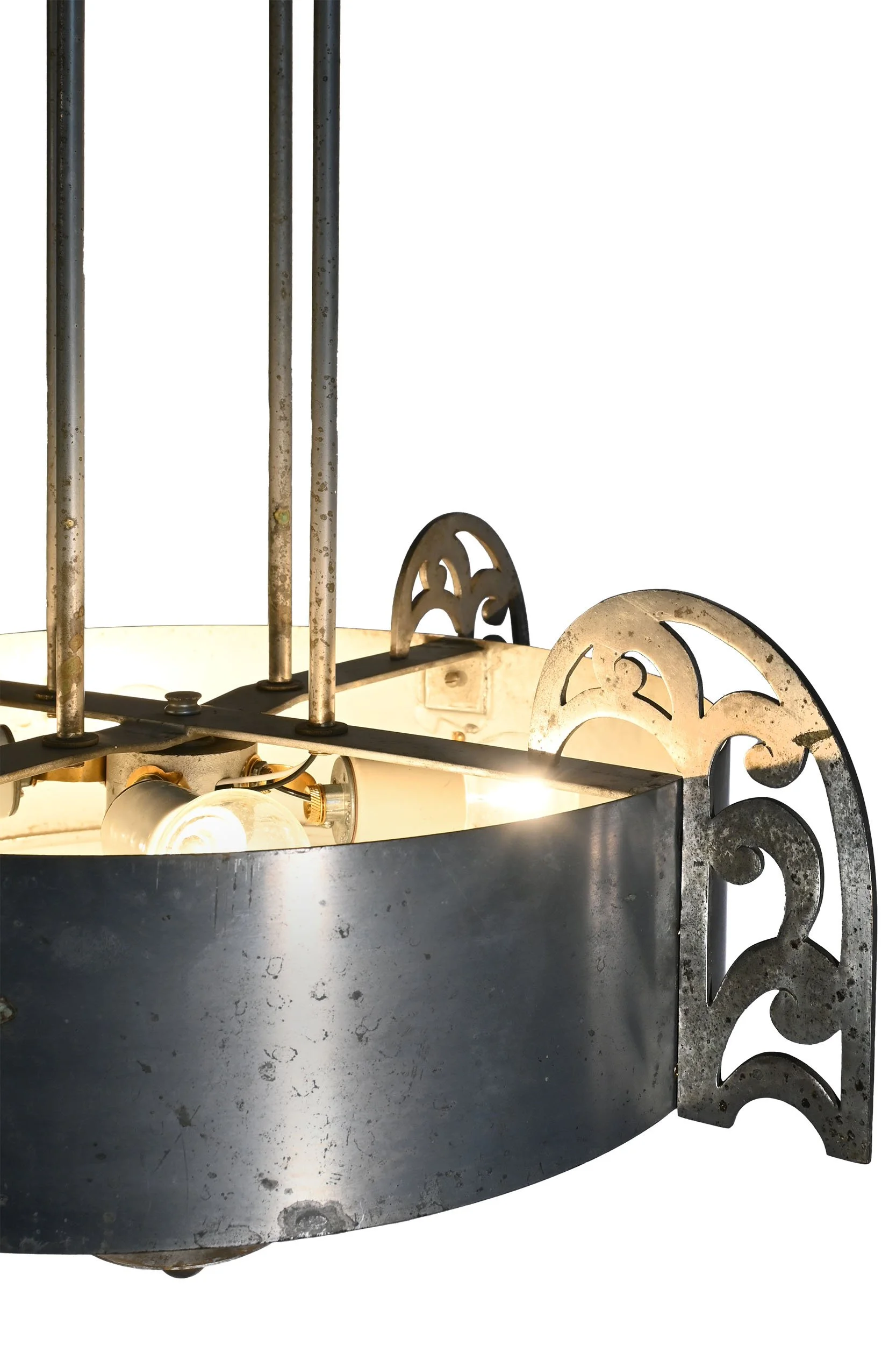 27523 tall art deco four rod aluminum drum pendant with opalescent textured glass 5.jpg