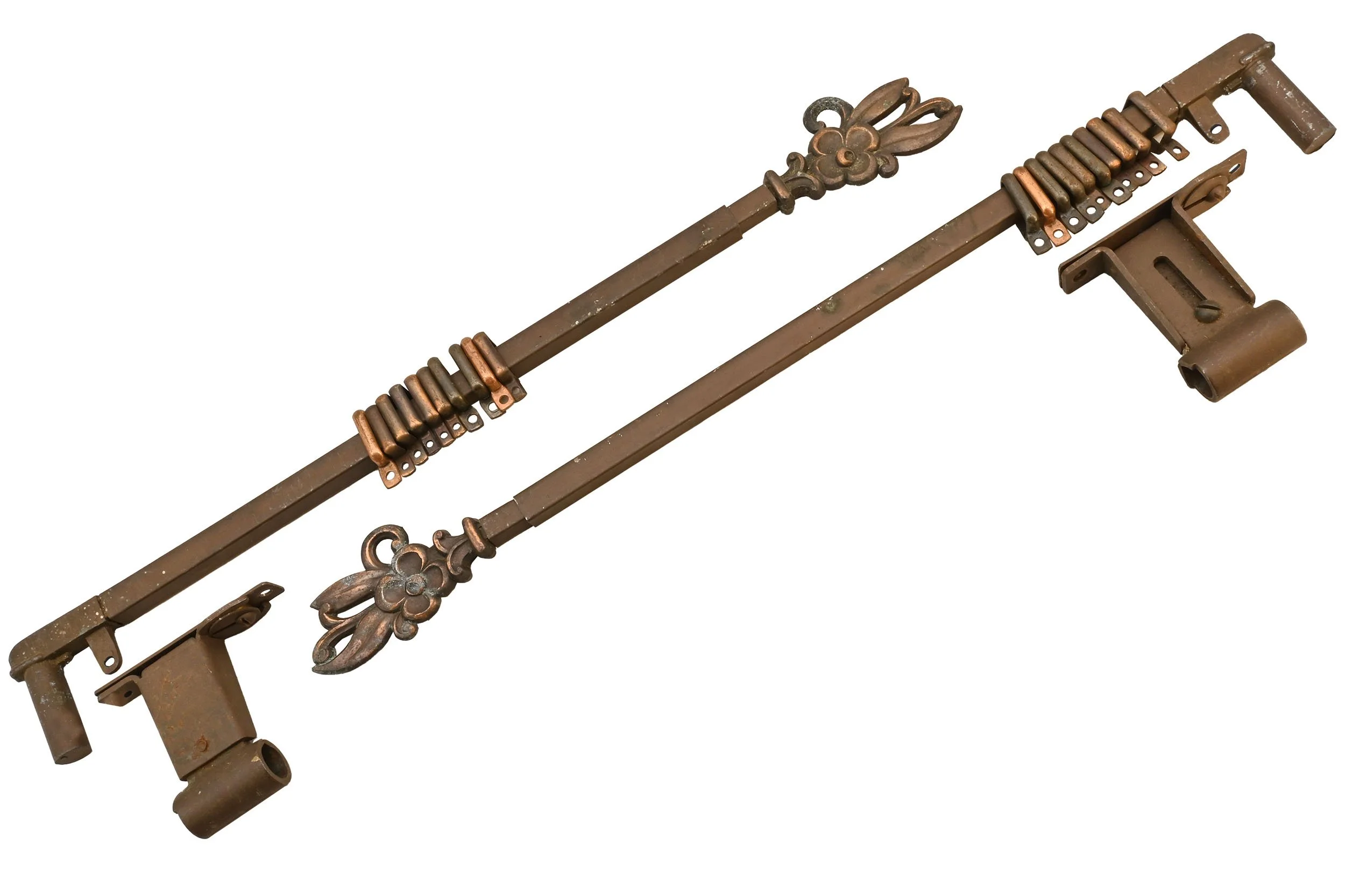 complete pair of extendable swing arm curtain rods with flower detail 1.jpg
