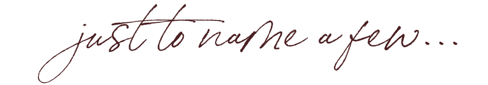 Stylized handwritten text saying 'just to name a few...' in dark red color.
