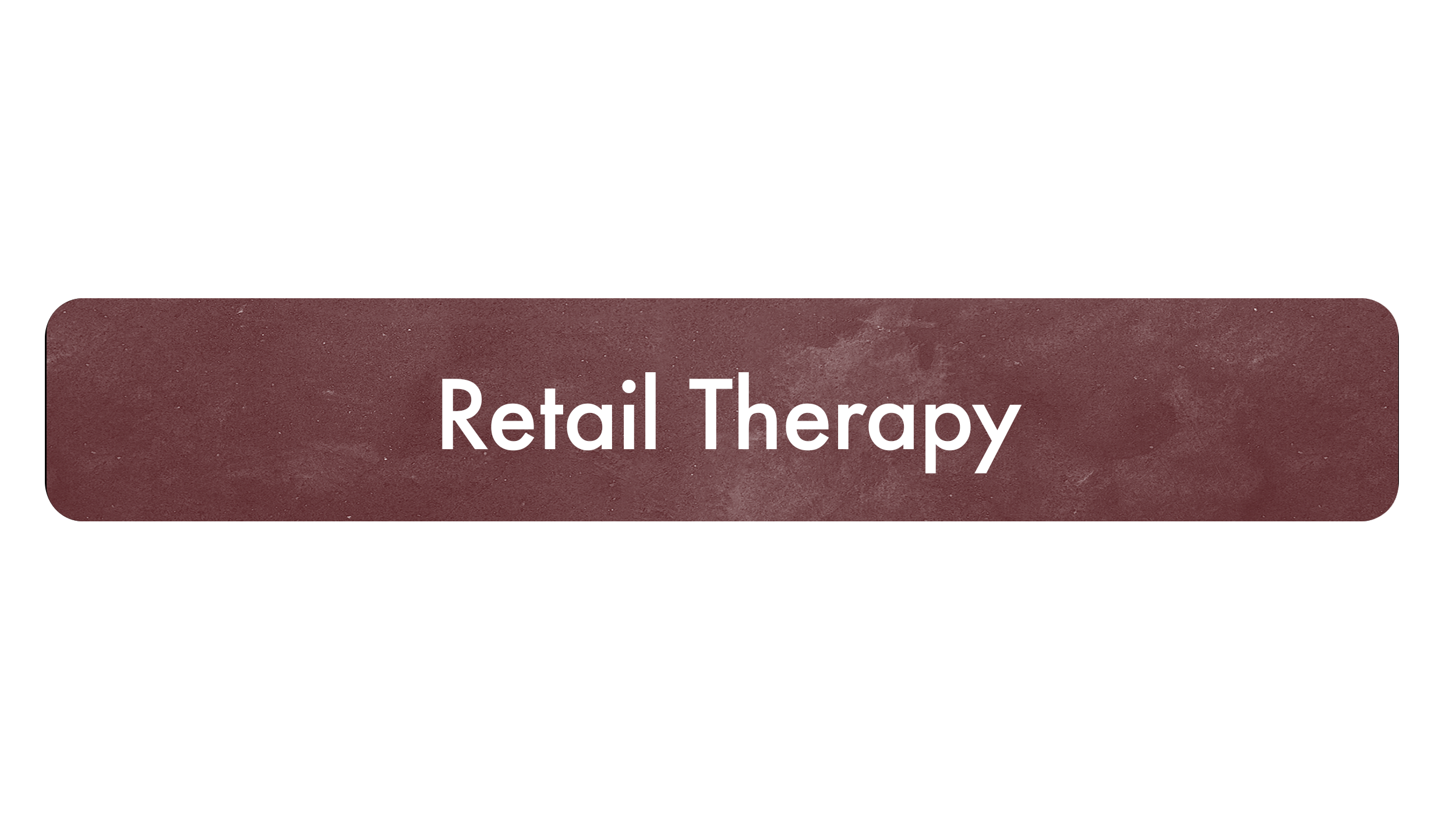 A digital badge with a maroon background and rounded edges displaying the words "Retail Therapy" in white text.