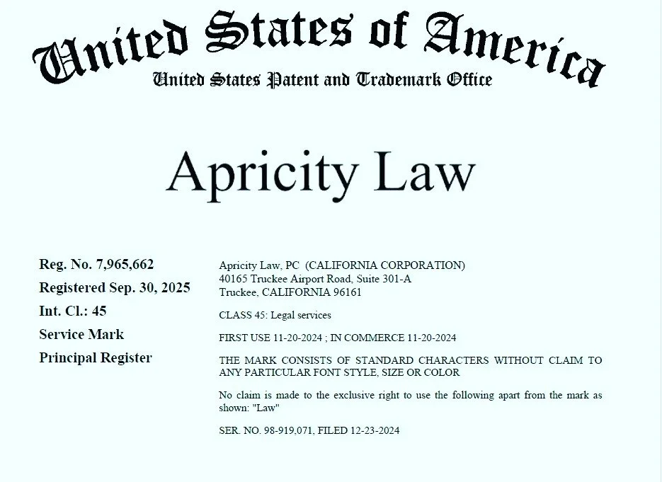 Apricity Law® is officially trademarked!
This milestone marks another step forward in strengthening our firm’s identity and commitment to delivering trusted legal services.
#ApricityLaw #Trademark #LawFirmBranding #SmallBusinessWins