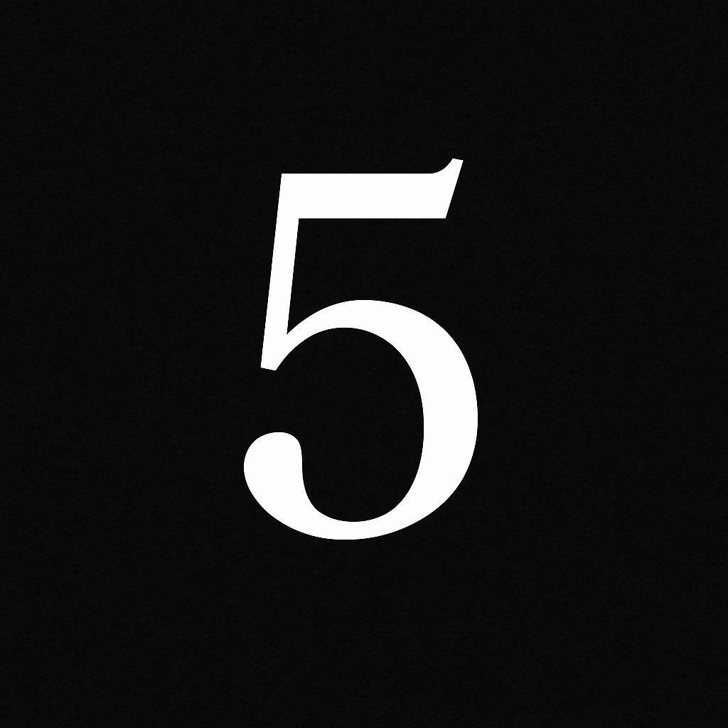 Number 5 displayed in white on a black background.