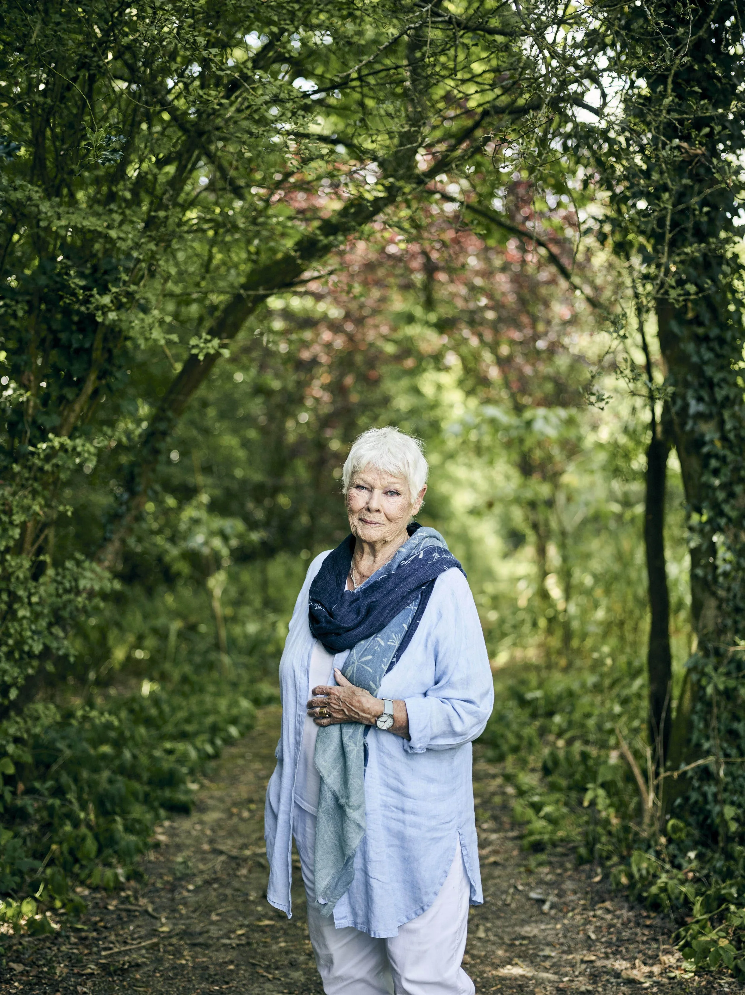 Dame Judi Dench in her garden, Surrey