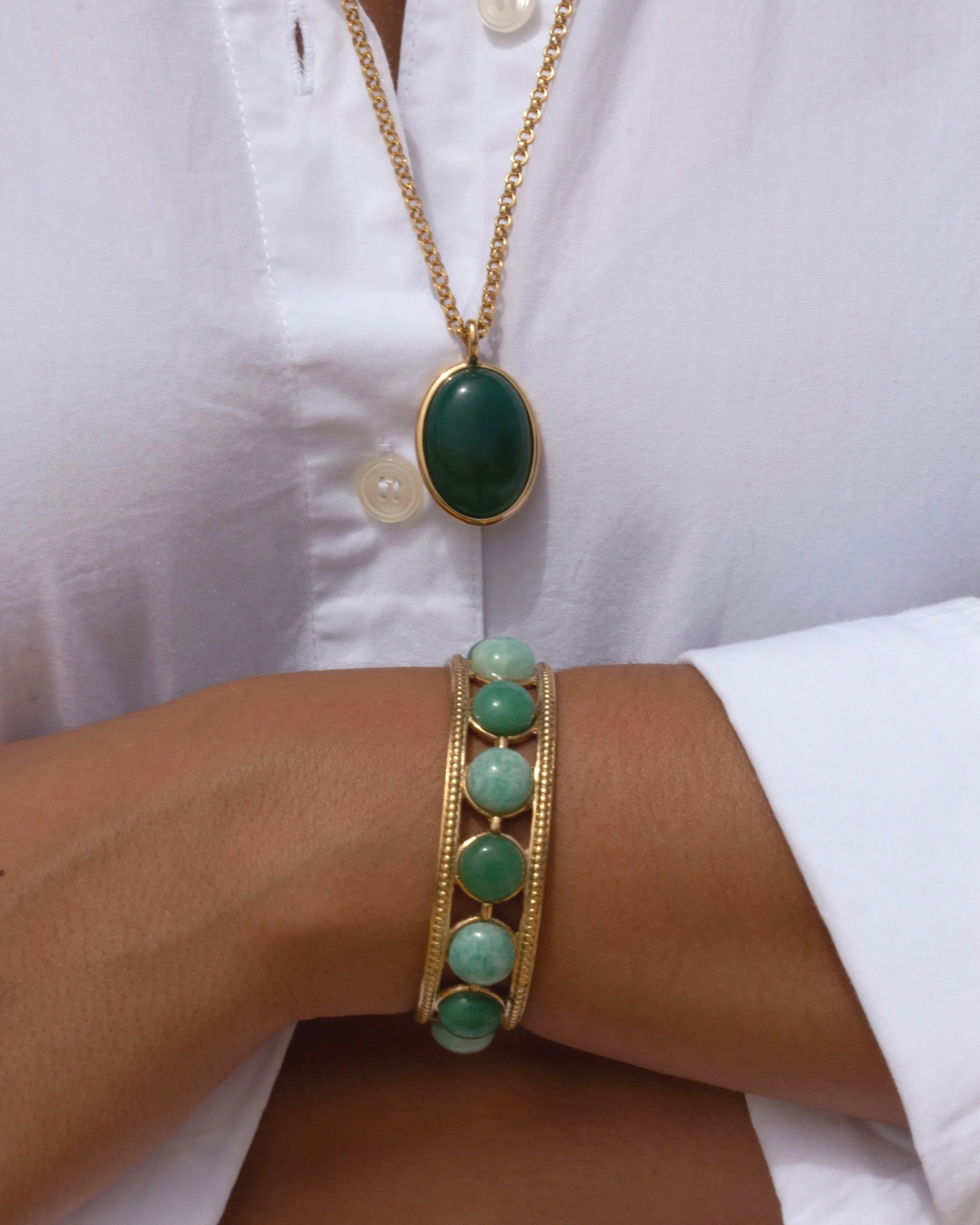 Bracelet femme doré pierres naturelles amazonite aventurine – bijou artisanal Syracuse Paris