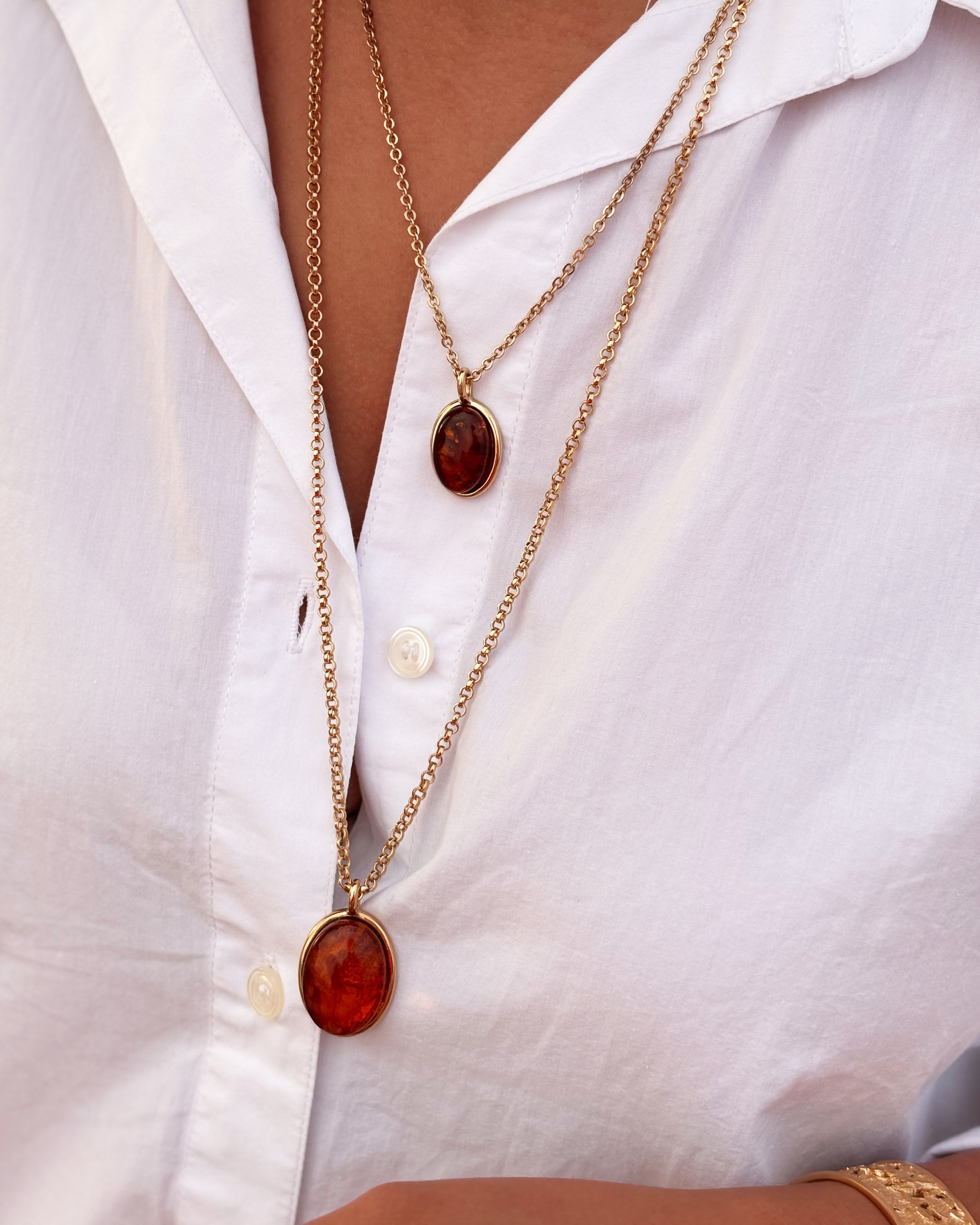 Collier femme doré pierre naturelle ambre petit modèle – bijou discret Syracuse Paris