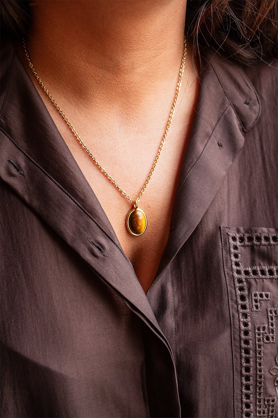 Collier Alexandrie petit modèle en oeil de tigre