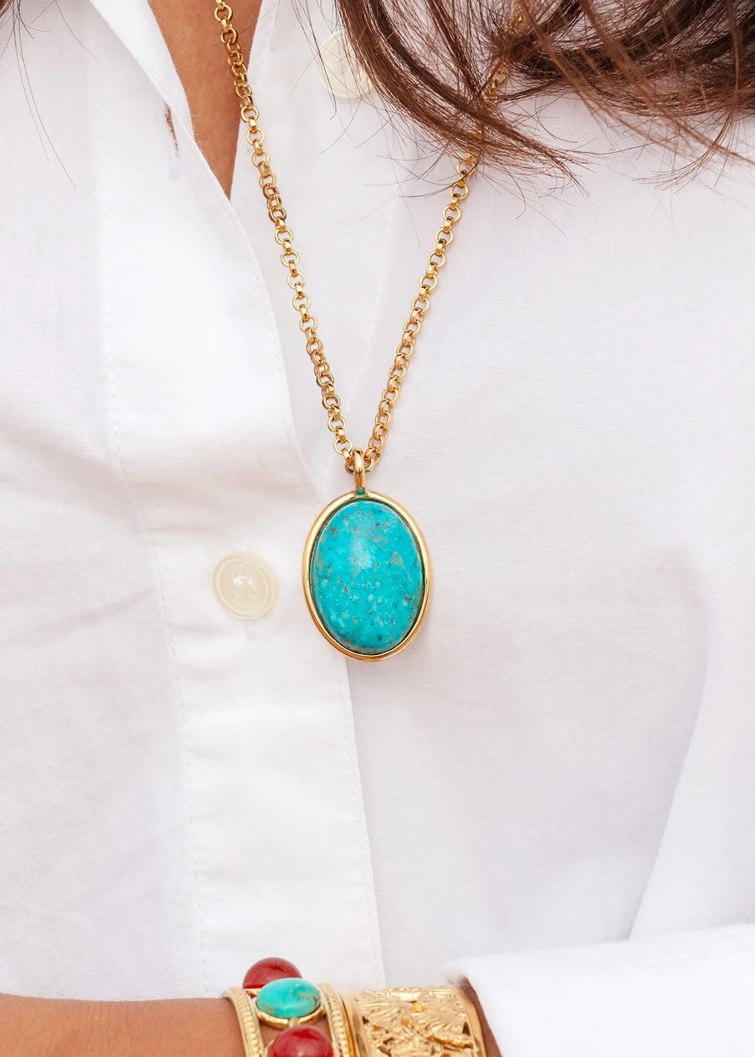 Collier pendentif femme turquoise dorée inspiration égyptienne – Syracuse Paris