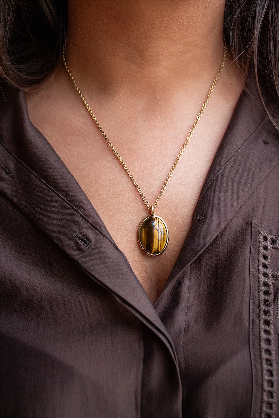 Collier Alexandrie grand modèle en oeil de tigre