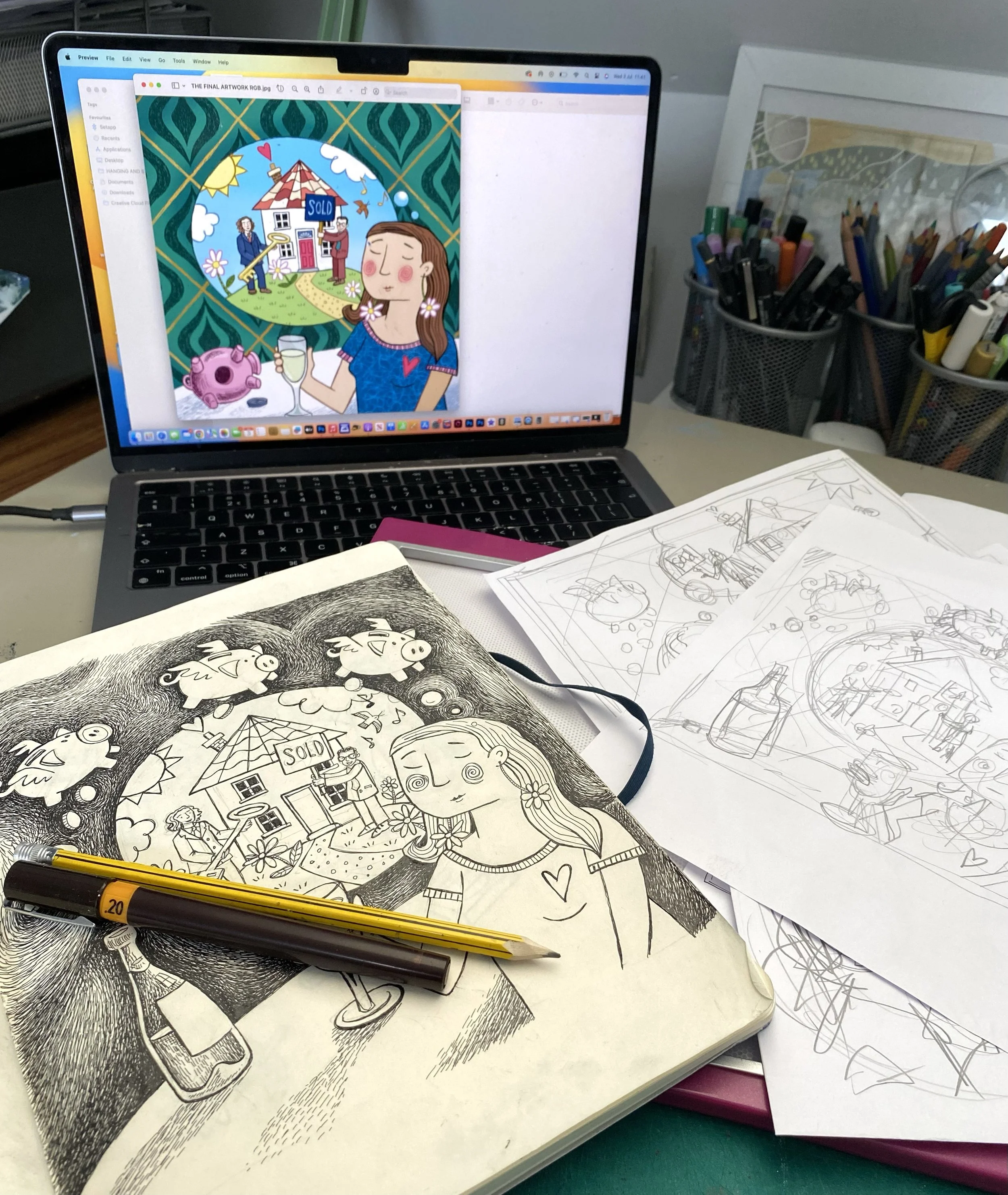 Some rough stages for the illustration.