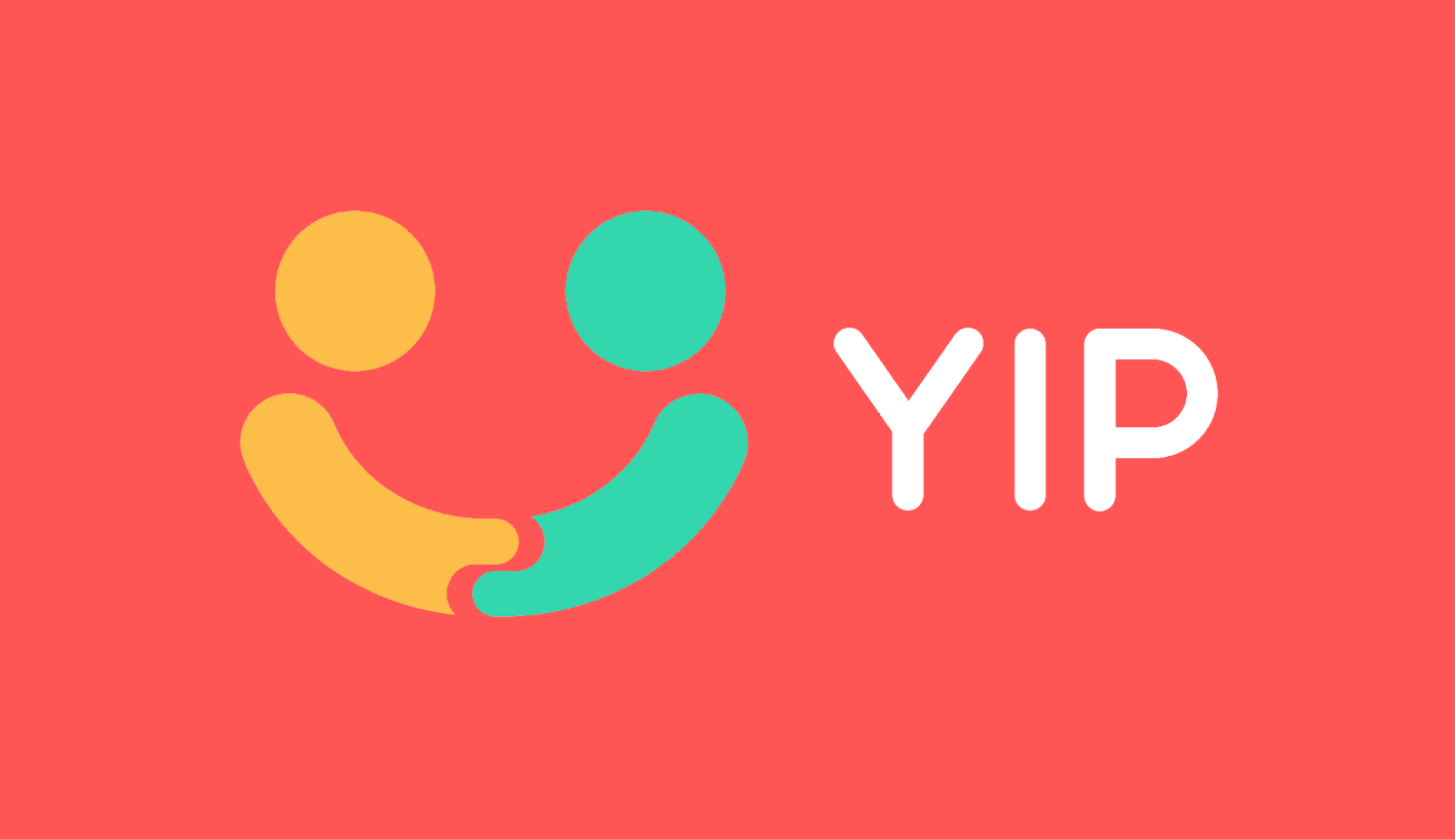Original YIP logo: two colourful figures form a shared smile